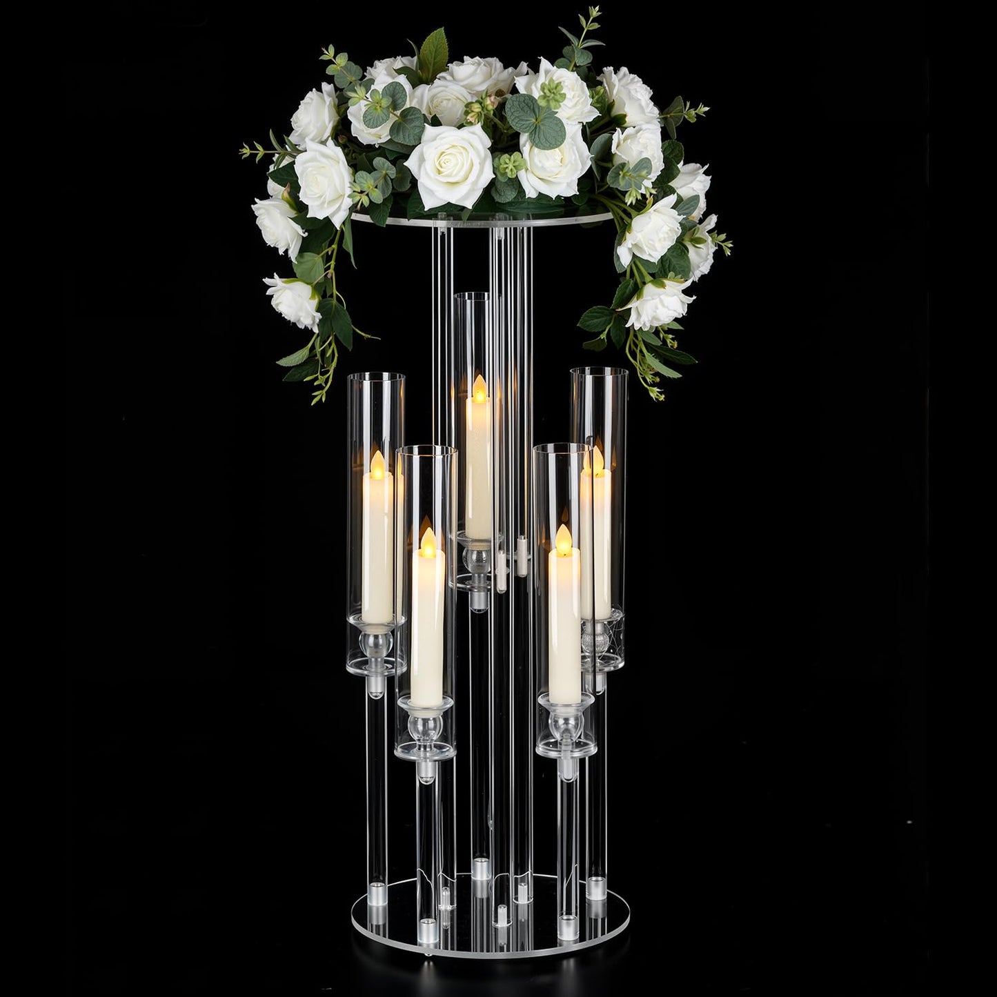 Fullvaseer 1PCS 5 Arm Candelabra,Clear Centerpiece for Table,Acrylic Centerpiece Stand for Wedding Reception,Acrylic Candle Holder for Event Celebration Wedding Birthday Home,Christmas