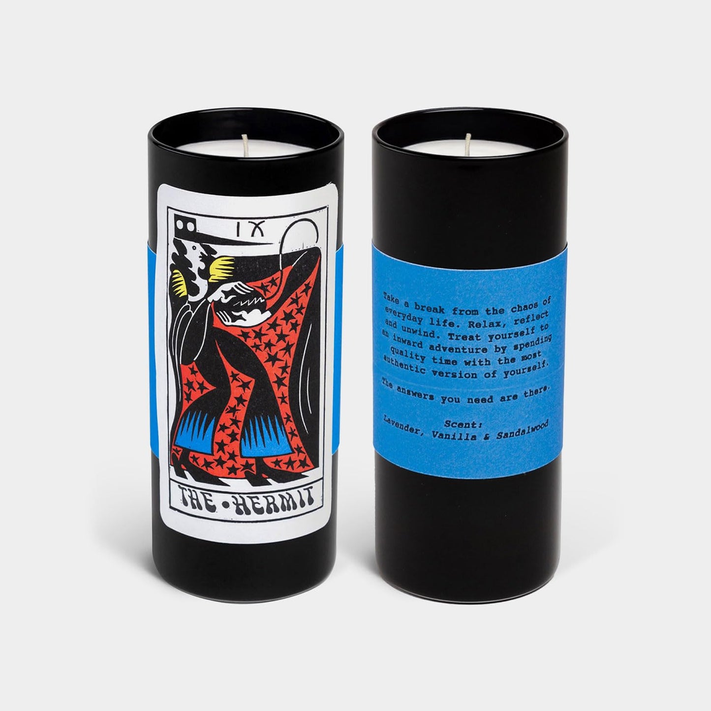 Tarot Candle - Hermit Card | Soy Wax, Tarot Illustration & Reading | Lavender, Vanilla & Sandalwood Scent | 60-Hr Burn | 6" Tall