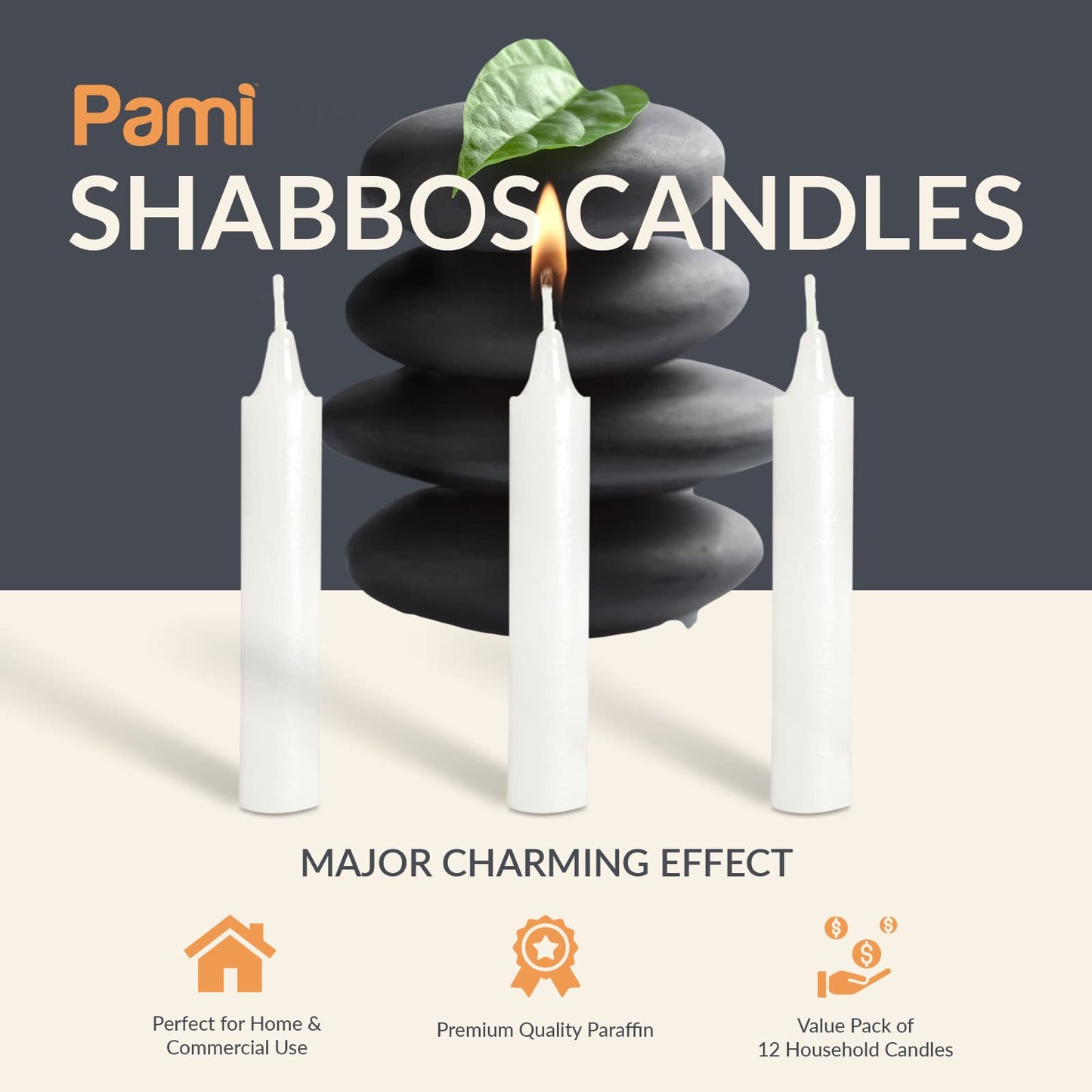 PAMI Traditional Shabbat Candle Sticks [12-Pack] - Unscented Taper Candles with 3 Hours Burning Time- Paraffin Shabbos Candles with Beautiful Flame- Tall Dinner Candles for Candlestick Holders