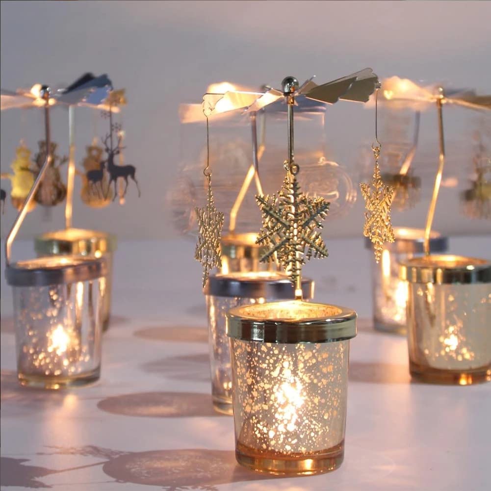 Rotary Candle Holder, Spinning Windmill Candlestick Carousel Candle Tea Light Holder with Romantic Candlestick Ornament for Wedding Party Christmas Home Decor