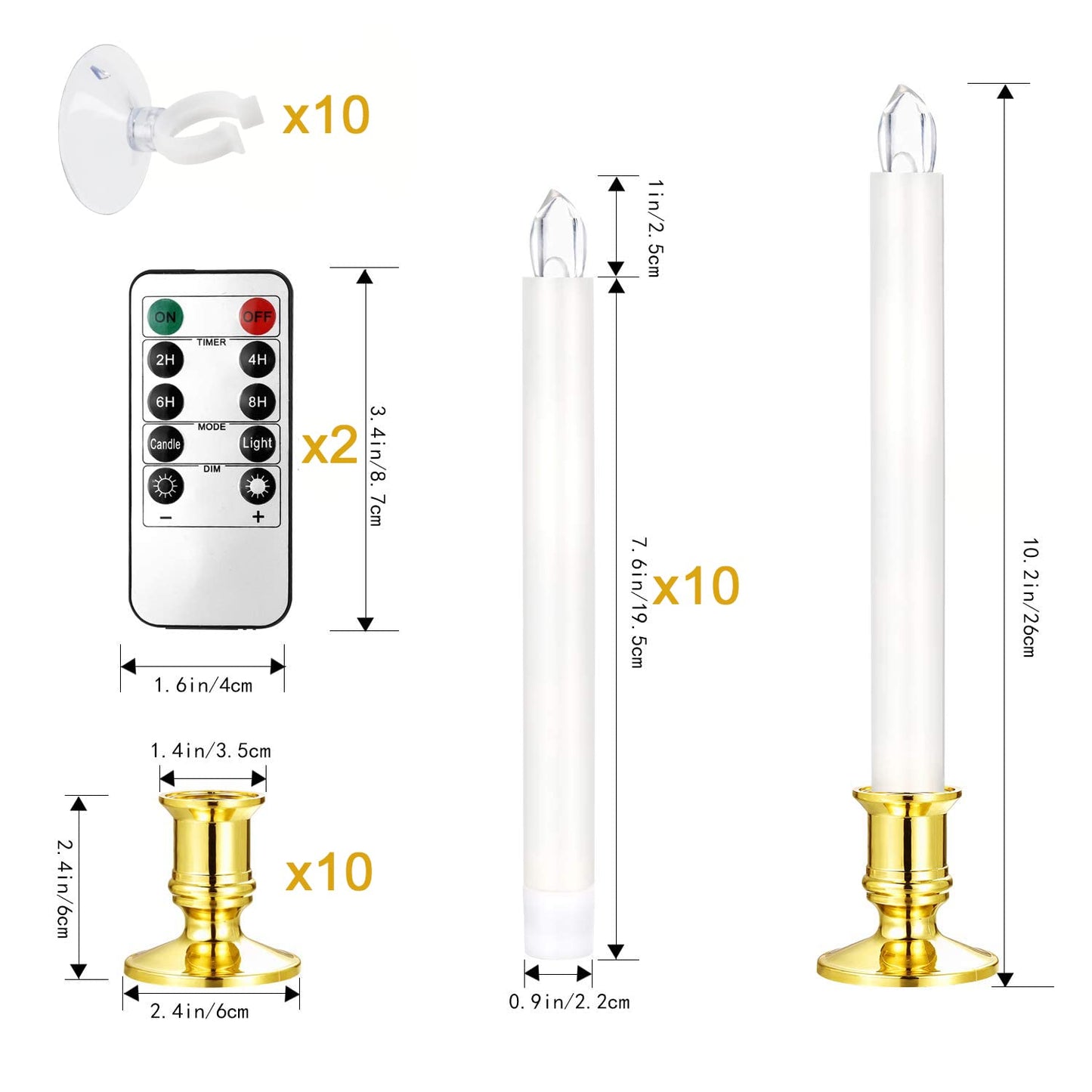 YAUNGEL Window Candles, 10 Pack LED Battery Operated Christmas Candles for Windows with Remote Timer Electric Flameless Candle Lights with Candle Holders Suction Cups for Christmas Decorations