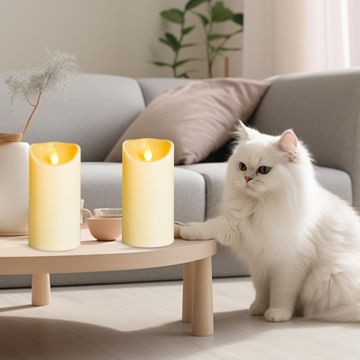 YIWER Plastic Battery Operated Candles,Pack of 6 Flameless LED Candle with 10 Key Remote and Timer Electric Fake Flickering Light D3”H6” Last 200 Hour
