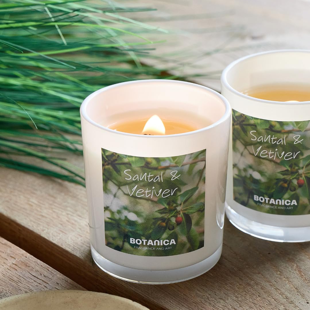 AME BOTANICA Santal & Vetiver Candle | Wood Wick Candles That Crackle | Valentine's Day, Mother's Day, Father's Day Gift | Luxury Scented Candle
