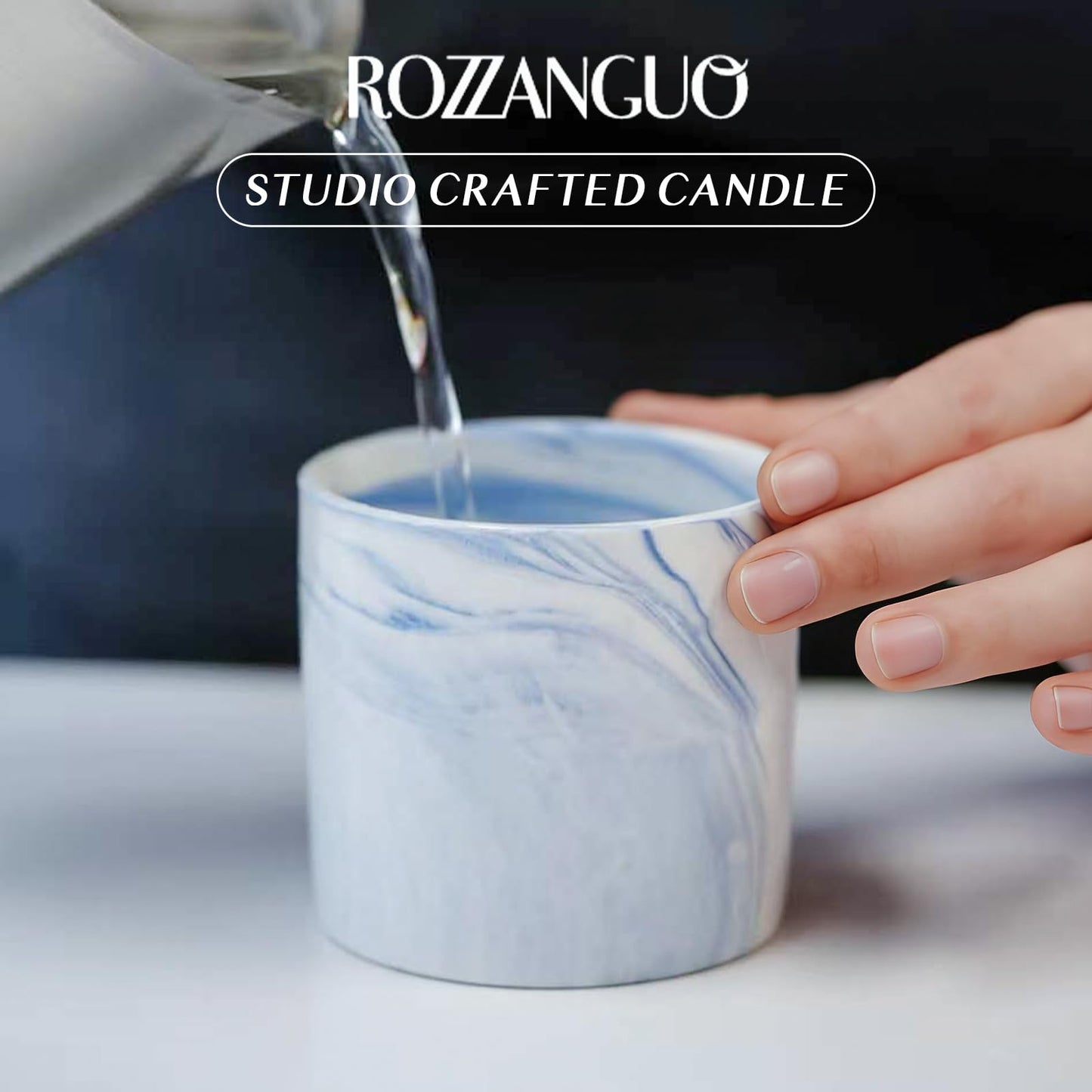 Rozzanguo Luxury Marble Jar Scented Candle | Women Men | Non Toxic 100% Natural Coconut & Soy Wax Blend Cotton Wick | Hand Poured Highly Scented Long Lasting (Ocean Breeze & Orange Blossom, 7 Ounces)