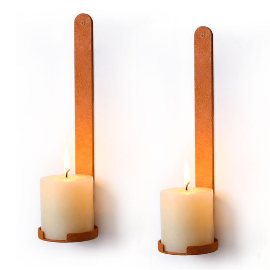 AimtoHome Orange Wall Candle Sconces Set of 2, Cast Iron Wall Mounted Candle Holders, Multi-Purpose Farmhouse & Minimalist Modern Decor for Living Room, Hallway