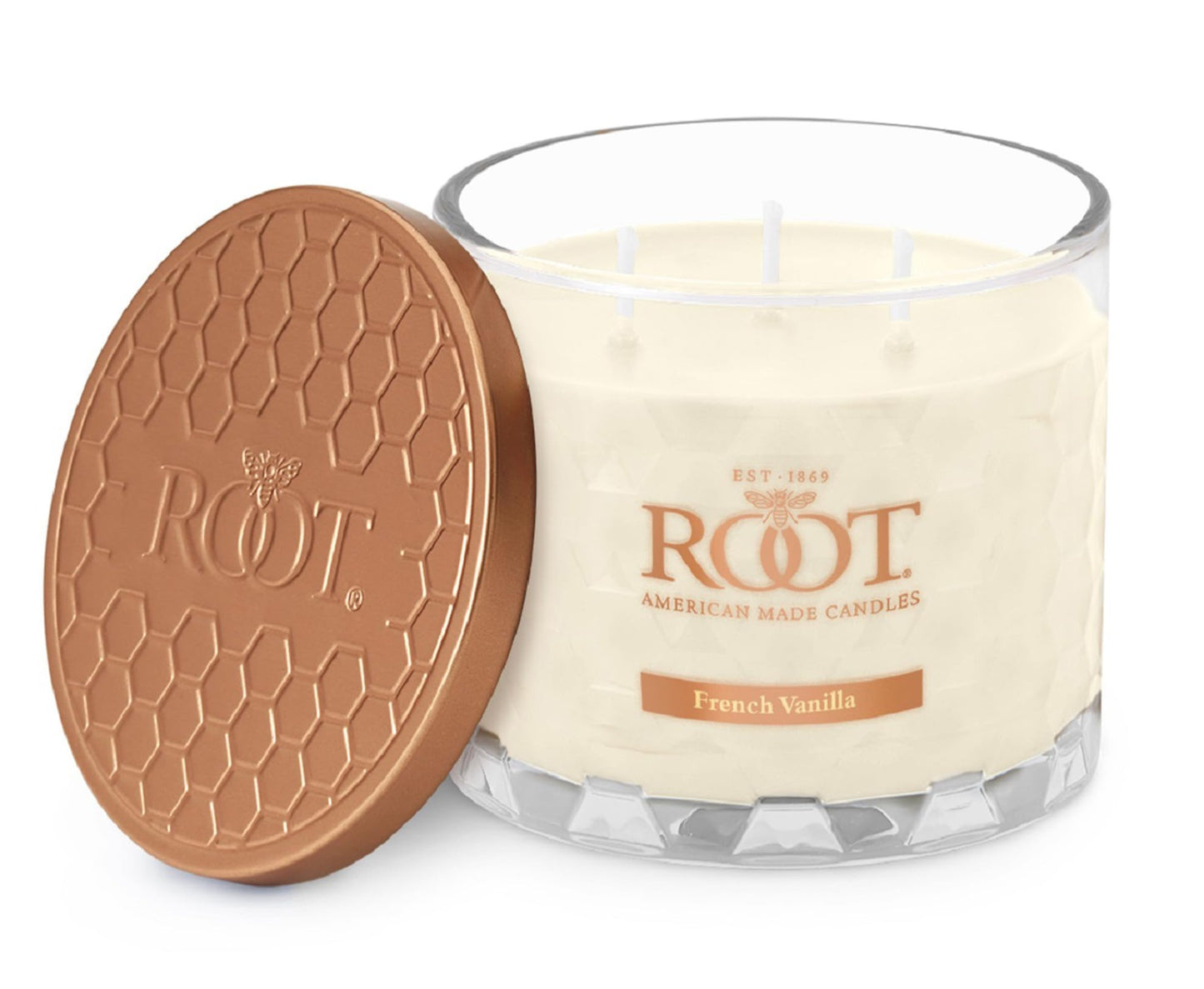 Root Candles Scented Candles Honeycomb Glass Premium Handcrafted Beeswax Blend 3-Wick Candle, 12-Ounce, French Vanilla