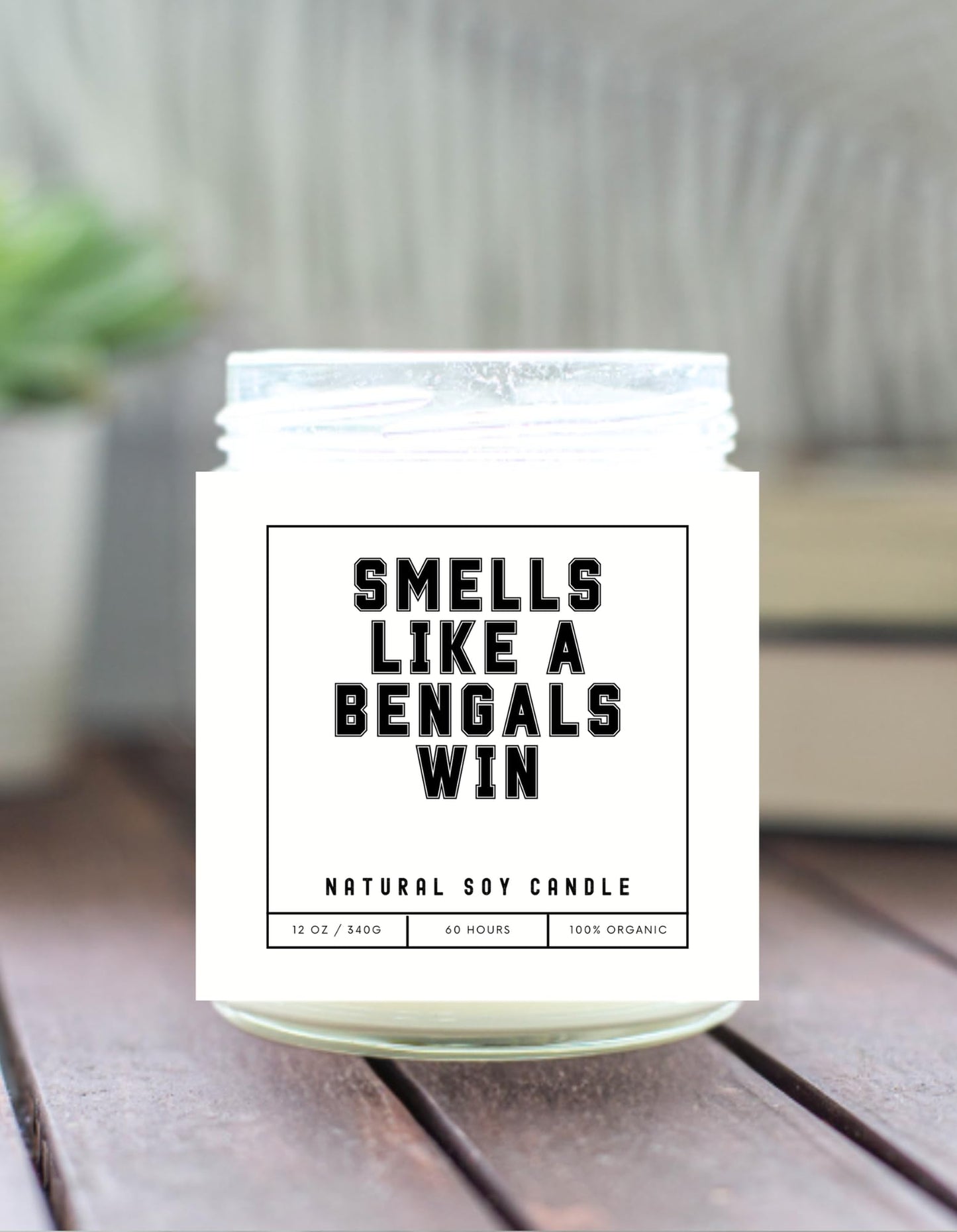 Smells Like a Bengals Win Sports Candle - Scented Soy Wax Candle (8.0 oz) 50-60 Hour Burn Time, Cotton Wick, Frosted White Glass Jar (Vanilla)