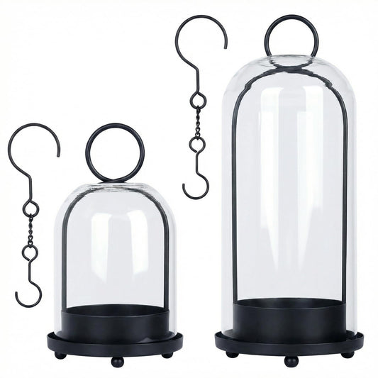 Fohil 5" & 4" Hurricane Glass Candle Holders, Set of 2 Metal Candle Holder with Handmade Sturdy Glass Dome, Candle Lantern for Pillar Candles, Plants, Table Centerpiece, Home Decor