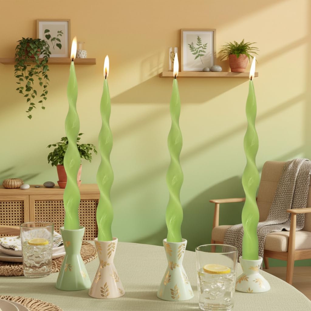 Sage Green Thin Candlesticks Spiral Taper Candle Twisted Candle Sticks 10 INCH Unscented Tapered Candles Smokeless Candles for Summer Rural Farmhouse Style Dinner Home Decor Party Wedding
