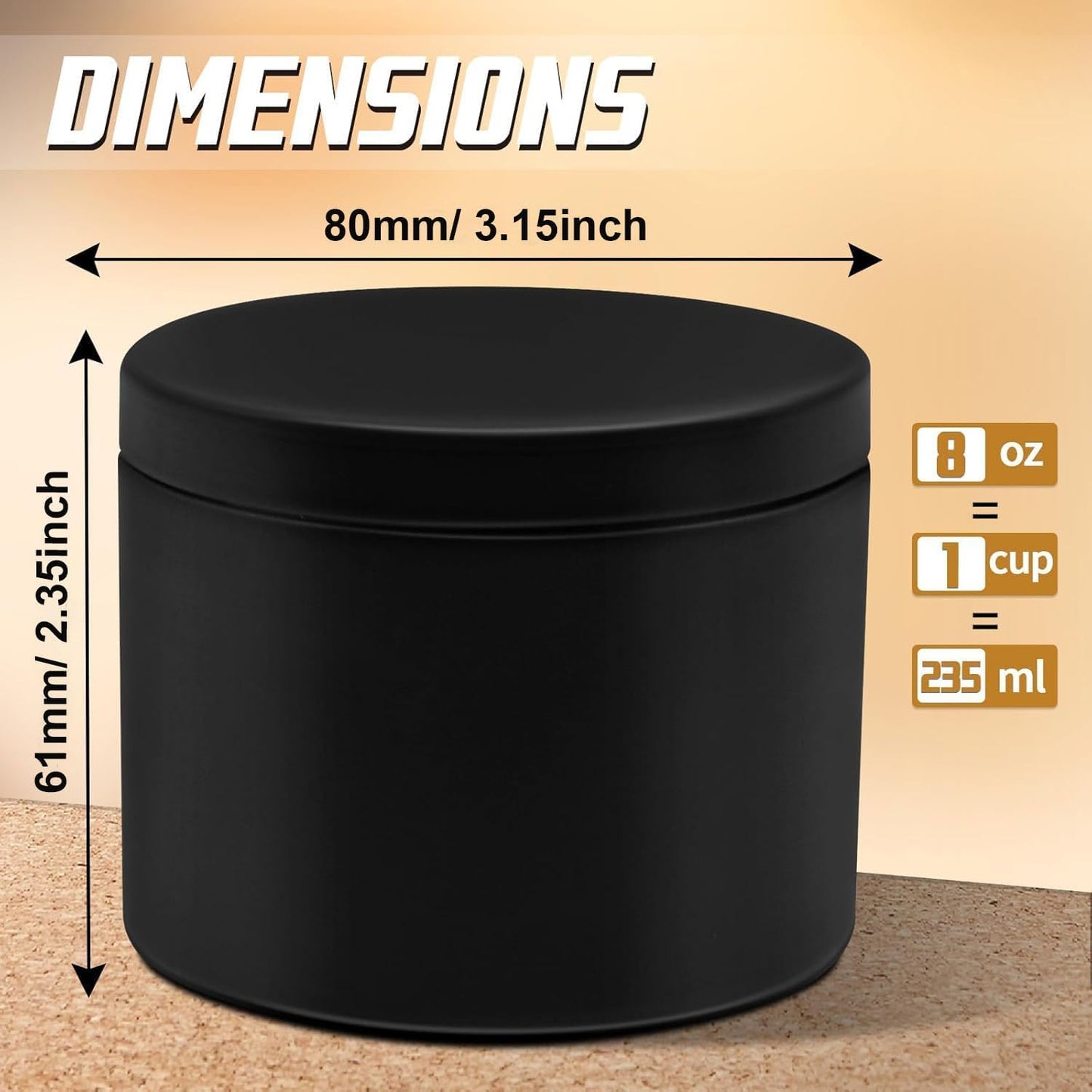 YJHSS 12-Pack Candle Jars, 8oz Candle Tins with Lids, Empty Metal Candle Jars for Making Candles Bulk Candle Containers - Full Black