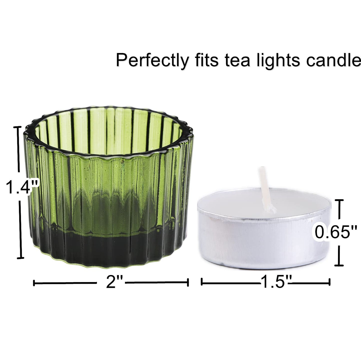 VOHO 24pcs Green Tea Lights Candle Holder for Christmas Decorations, Ribbed Glass Tealight Candle Holder for Wedding, Holiday/Birthday Gifts