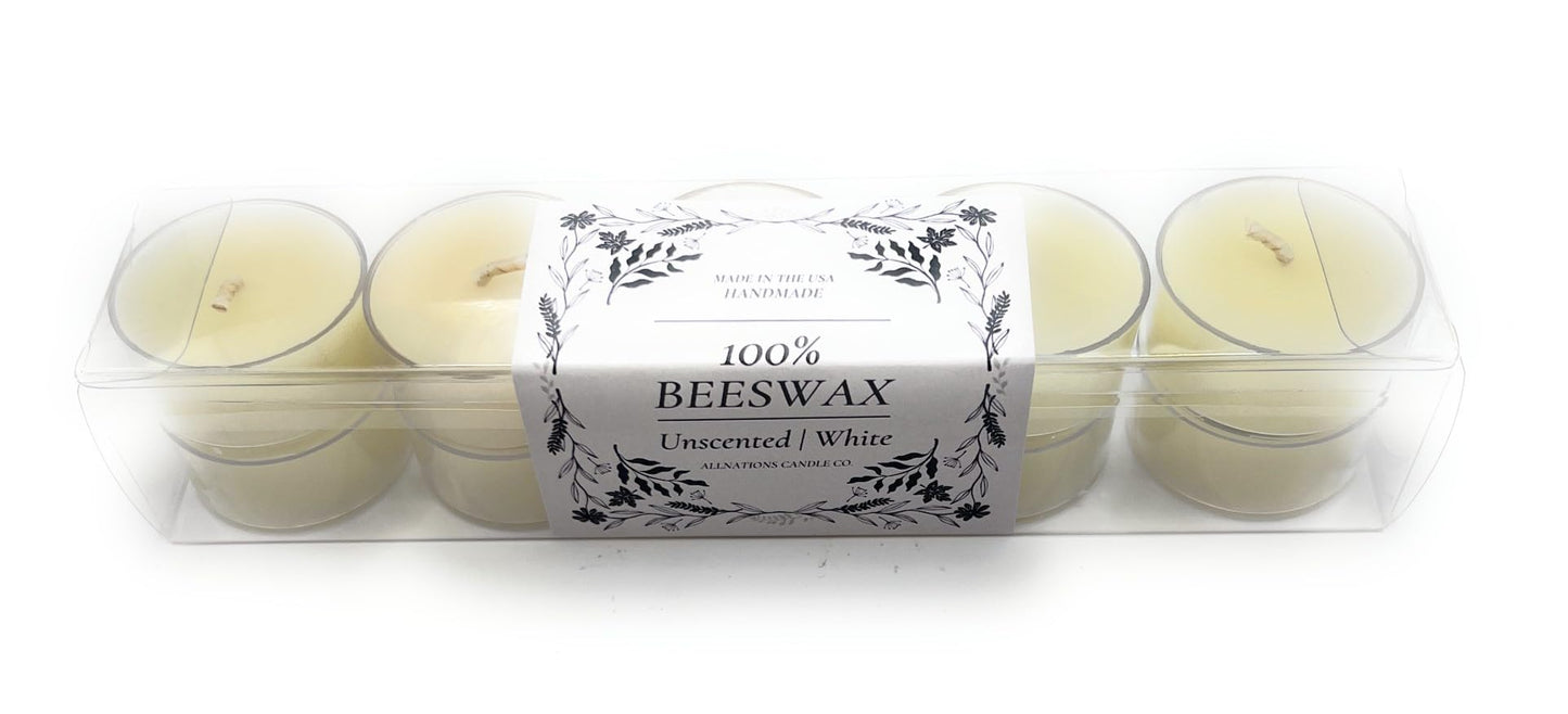 Allnations Candle Co. 100% Pure White Beeswax Tealight Candles. 4 to 5 Hours Long Burn Each - for Home, Rituals, Prayer, Party, Room Table Decoration - Unscented - Smokeless -10pcs (White)