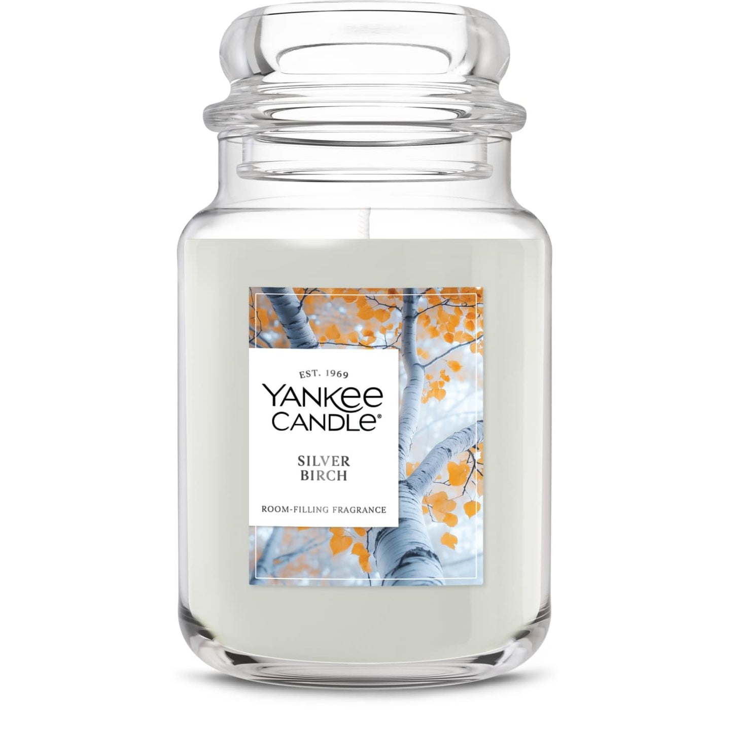 Yankee Candle Silver Birch, Scented Candle, 22oz Large Jar, Up to 150 Hour Burn Time, Giftable