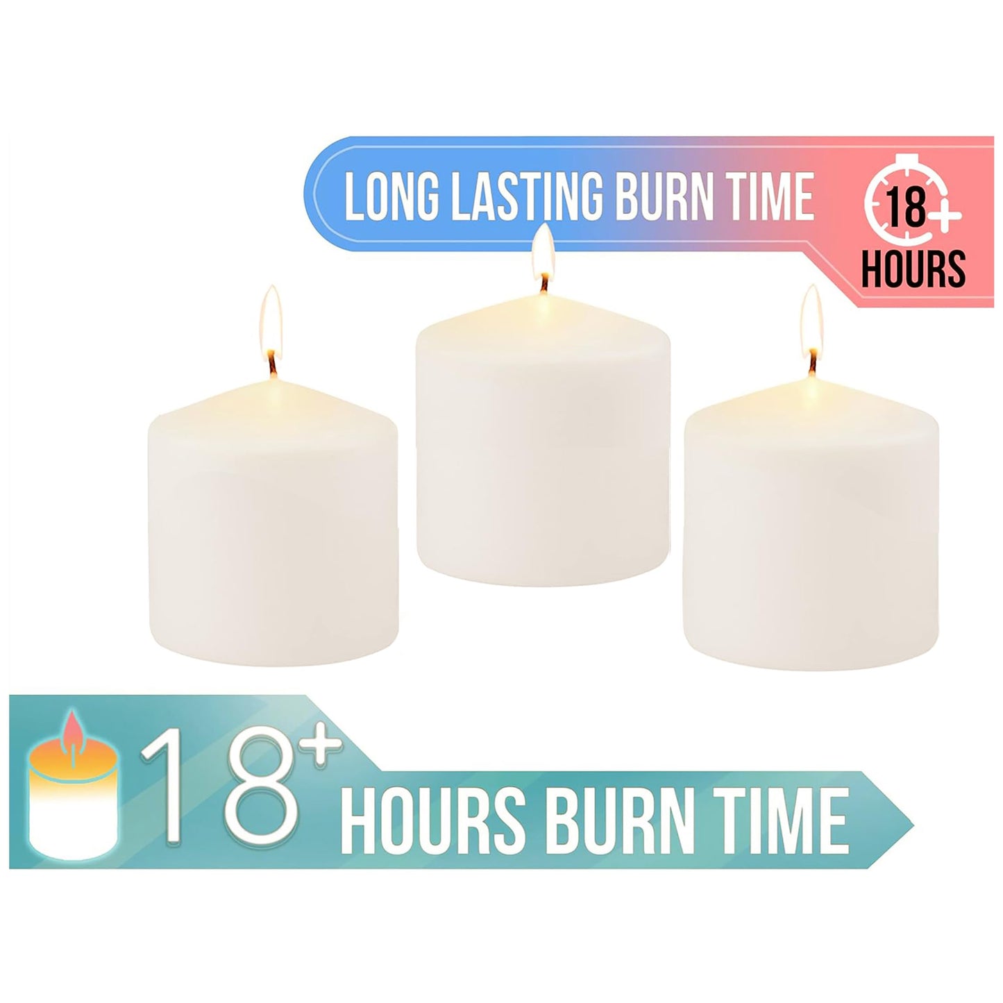 Stonebriar Unscented Pillar Candles – 18 Hour Burn Time, Long-Lasting Wax Candles for Weddings, Holidays, Home Décor & Special Events, Pack of 3, Ivory, 3" x 3"