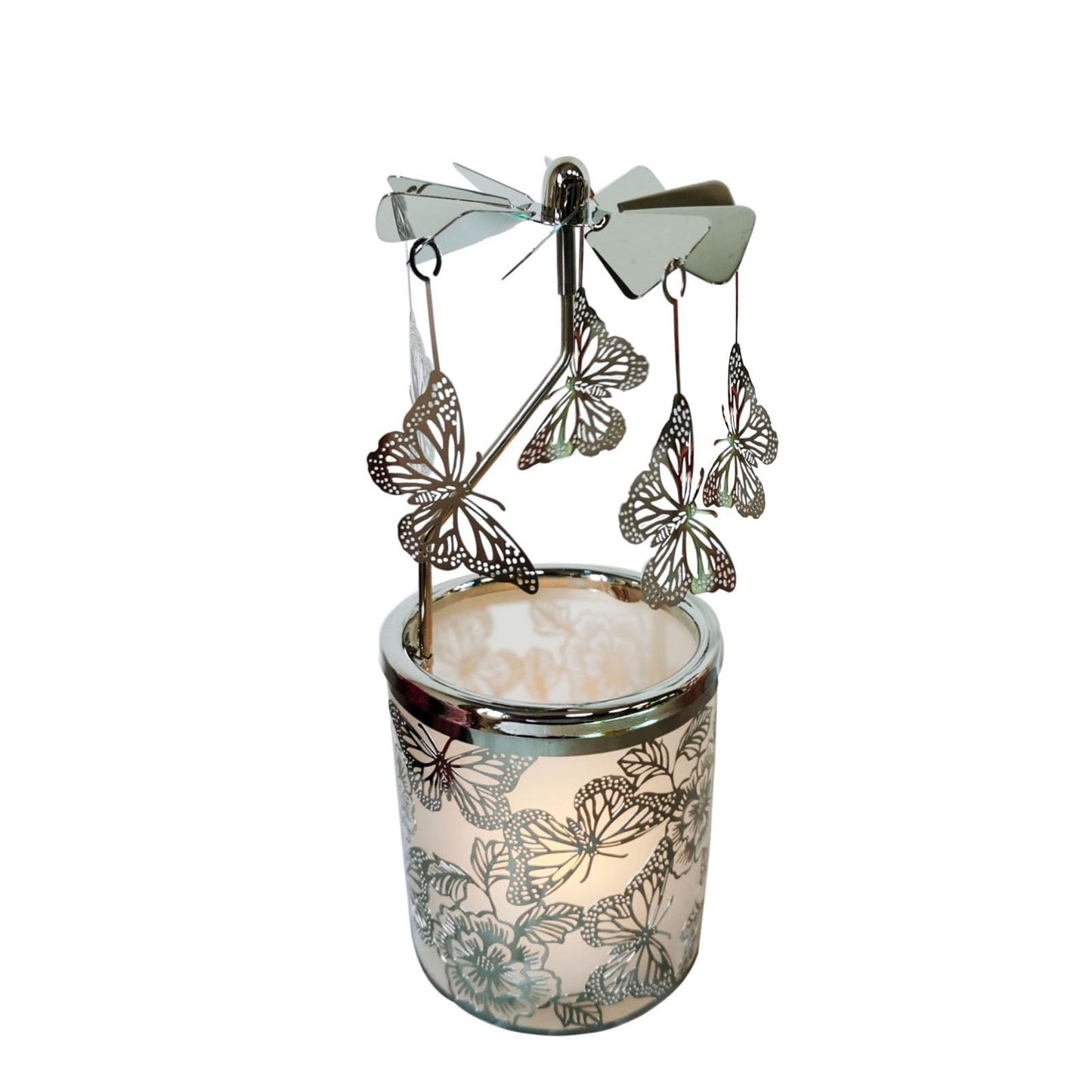 Carousel Rotary Candle Holder Spinning irthday Gifts for Women, Mom, Wife, Girlfriend, Sister, Her, Metal Windmill Tea Light for Female Friends, (Silver Butterfly)
