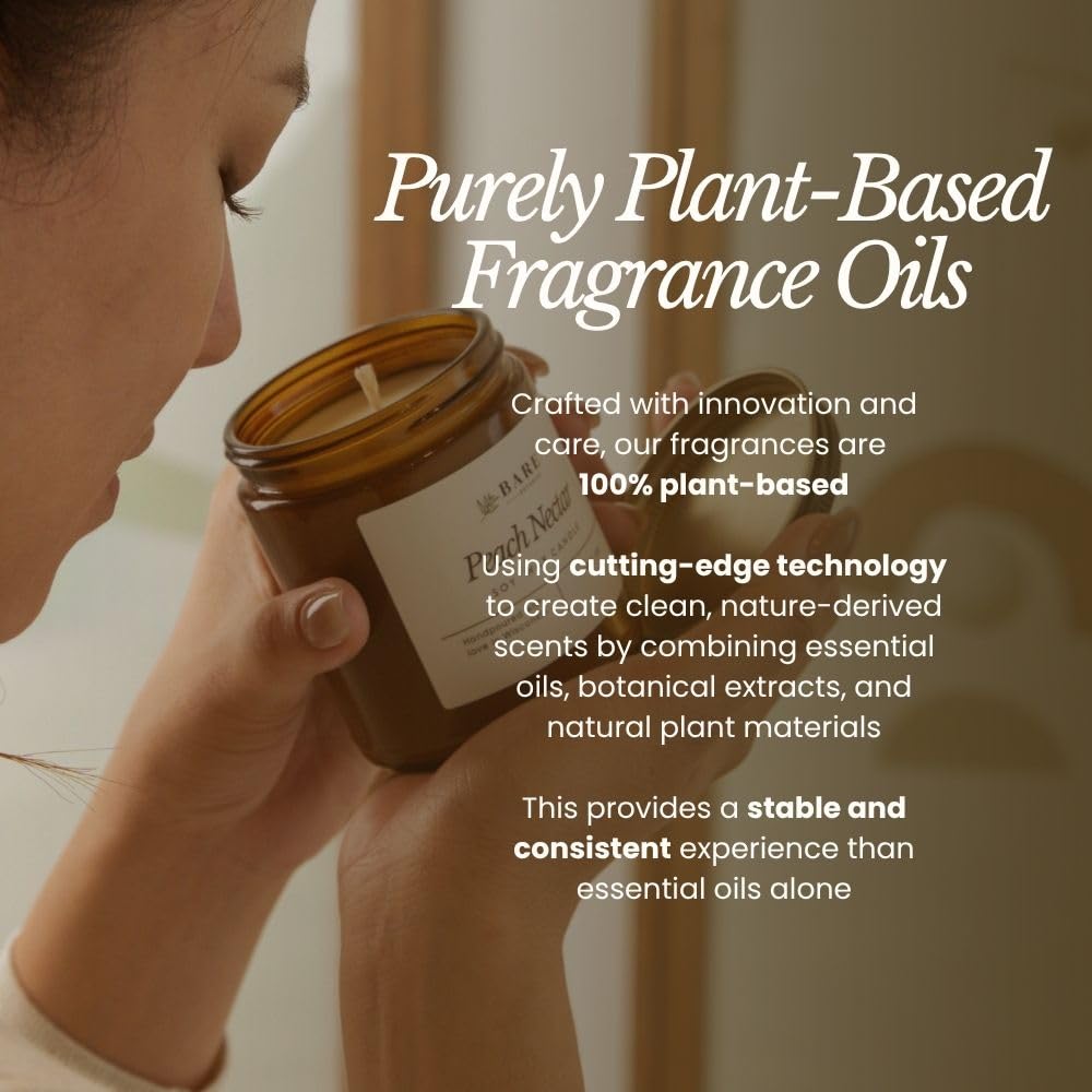 Bare Botanics Non-Toxic Unscented 9oz Soy Candle - 100% Plant-Based Fragrance Oils - Handpoured in WI - 40+ Hrs