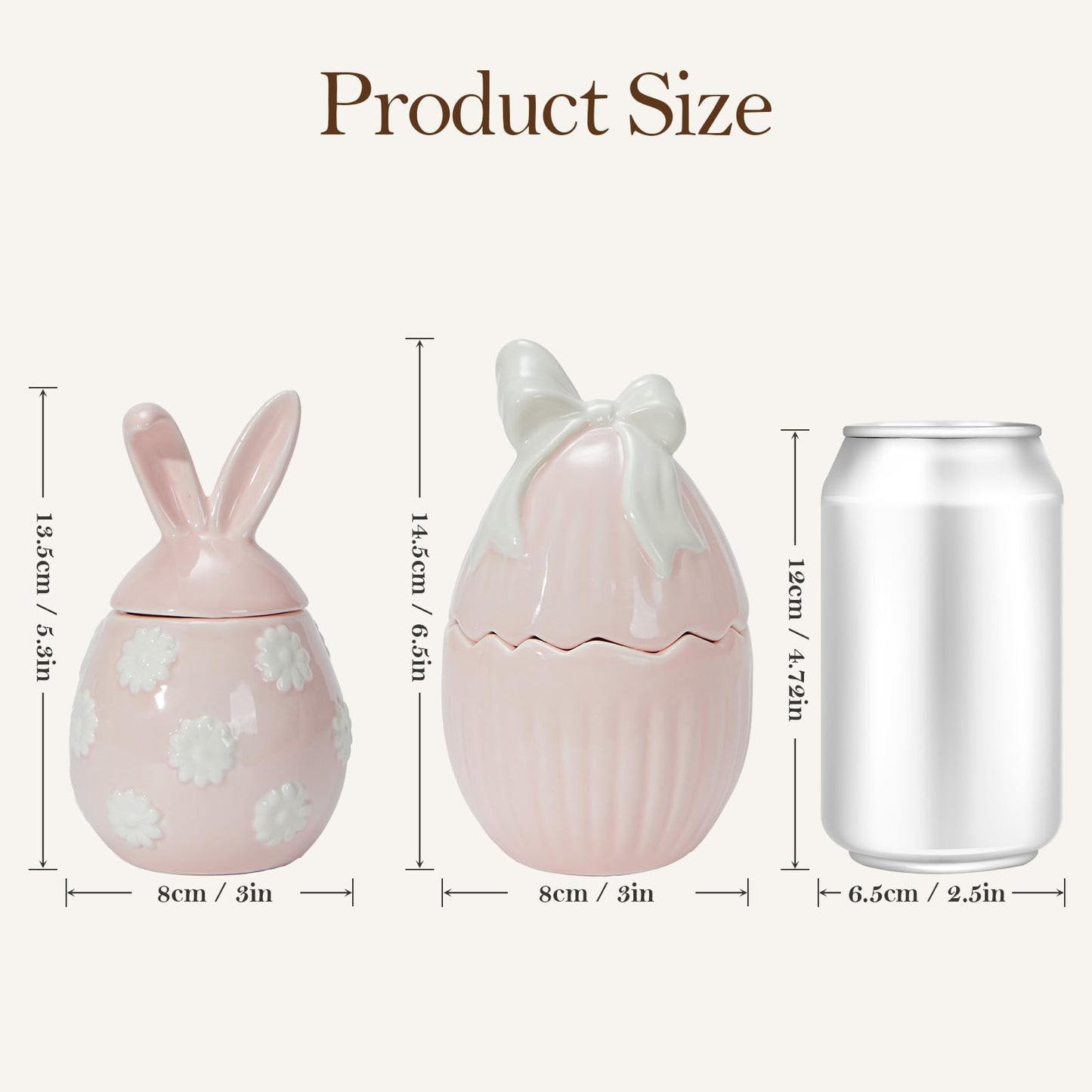 WDS WONDROUS 2-Pack Easter Bunny & Bow Ceramic Jar Candles, Egg Shaped Soy Wax Scented Candles with Daisy and Striped Design, Spring Home Decor Gift Set for Women, Pink Farmhouse Table Centerpiece