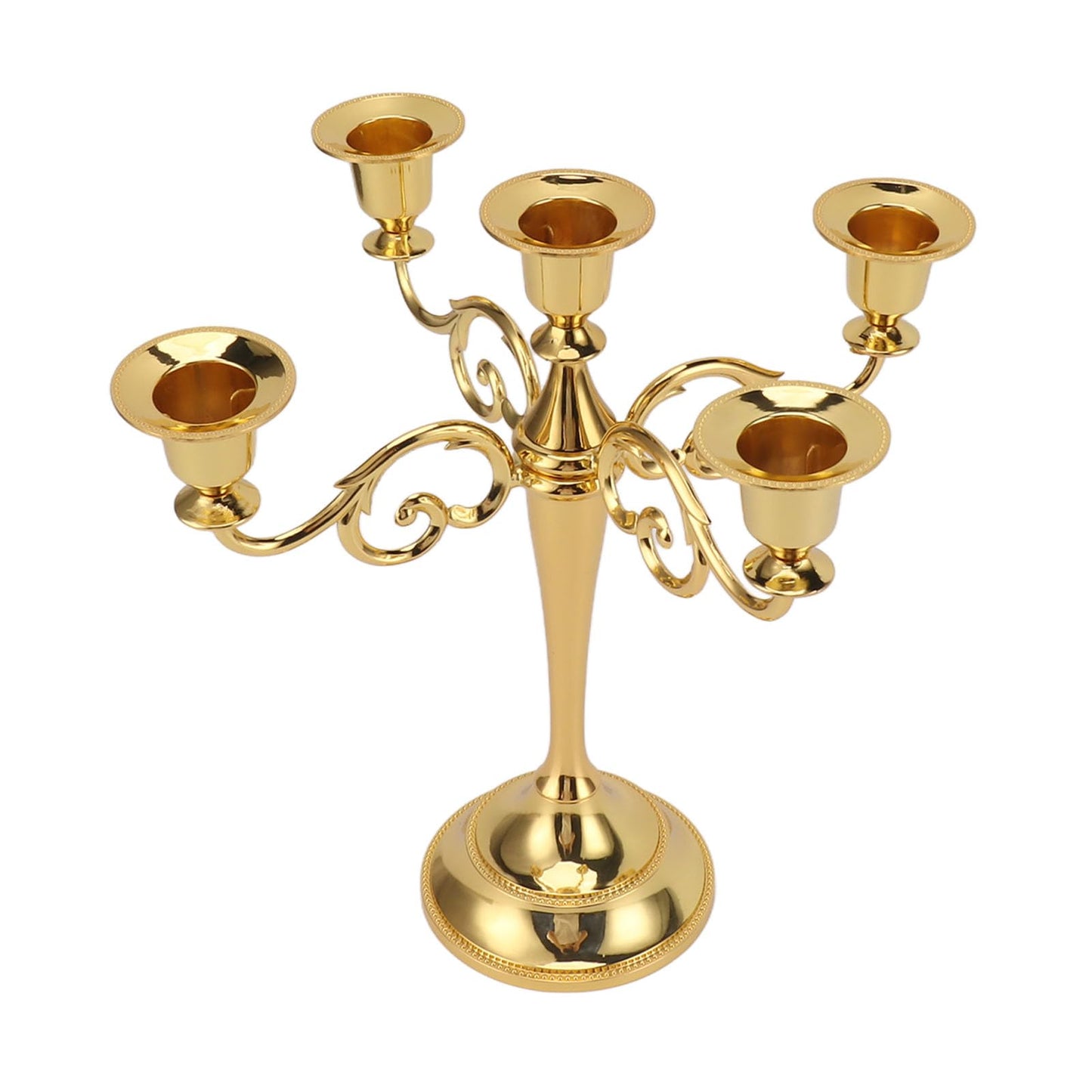 5 Arm Candlestick Holder, Iron Retro Decorative Candle Holder, Golden Metal Centerpiece for Home Church Dining Table, Sturdy Elegant 5 Arm Candle Holder with Fine (Gold)