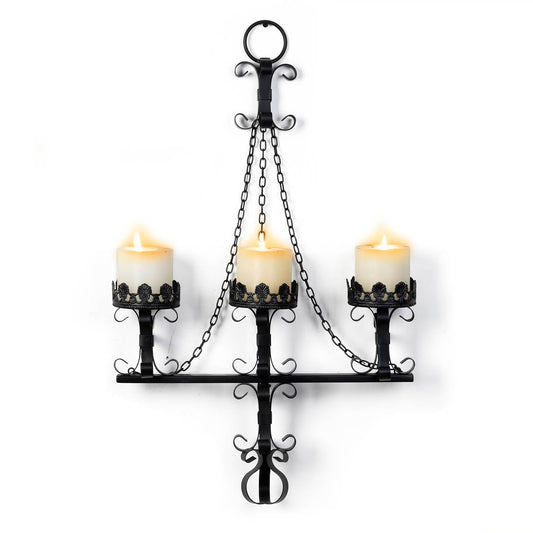 Black Wall Candle Sconces,3 Iron Candelabra,Gothic Victorian Decor,Rustic wall Candle Holder for Bathroom,Living Room,Dining Room Indoor Outdoor Use