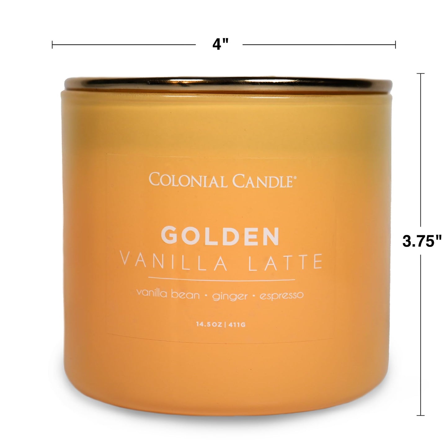 Colonial Candle Golden Vanilla Latte Scented Jar Candle, Pop of Color Collection, 3 Wick, 14.5 oz - Up to 60 Hours Burn