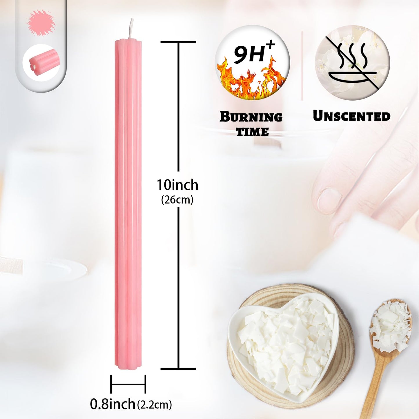 Dripless Taper Candles Unscented Pink Long Taper Candles Smokeless 10 Inch Roman Column Design Dinner Candlesticks for Home Decoration Women Gifts(2Pcs)