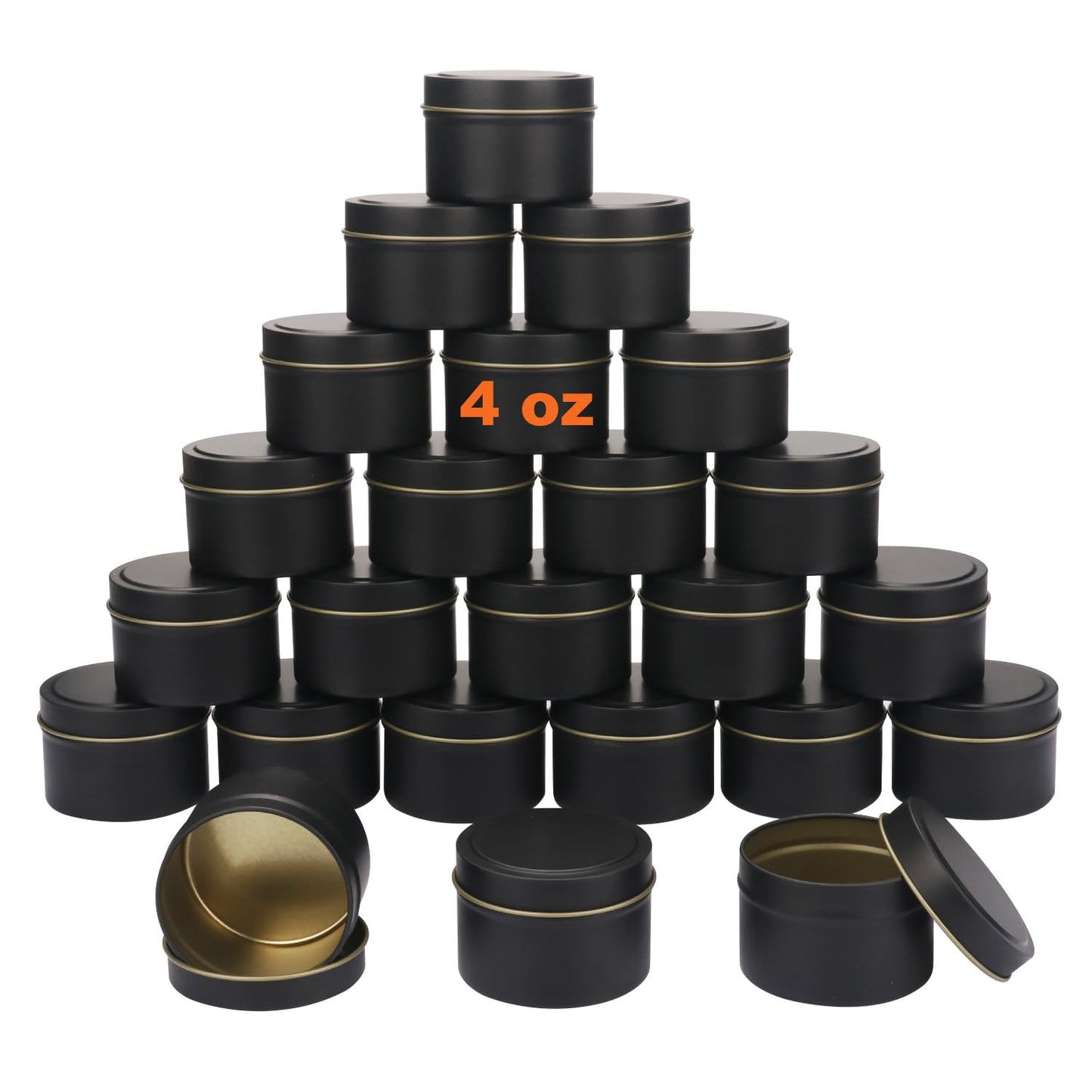 GENHAKON 24 Packs 4 oz Black Candle Tins, Bulk Candle Making Tins, Candle Jars, Candle Containers for Making Candles