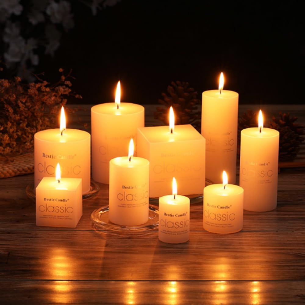 8 Pack 2x2Inch Hand Poured White Dripless Pillar Candles, Ivory， Soy Jasmine Scented Candles, Non-Toxic, Smokeless, Long Burning, for Home Decor, Dining Table, Party, Romantic Mood Lighting