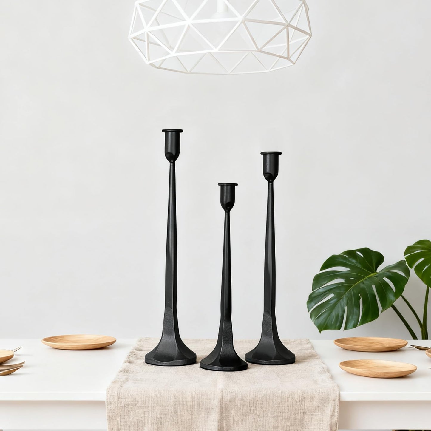 Set of 3 Black Iron Candlestick Holders – Tapered Candle Holders for 3/4" Candles, Tall Candle Stick Set for Dining Table, Wedding, and Home Décor
