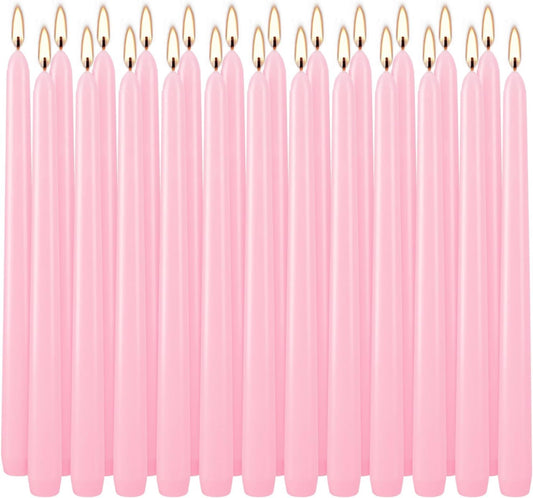 YOROXRG 24 Pack Pink Taper Candles, 7-8 Hours Burn Time, Unscented, Smokeless and Dripless, 0.75 x 10 Inch Dinner Candle Set for Valentine's Day,Household, Wedding, Party and Home Décor Candlesticks