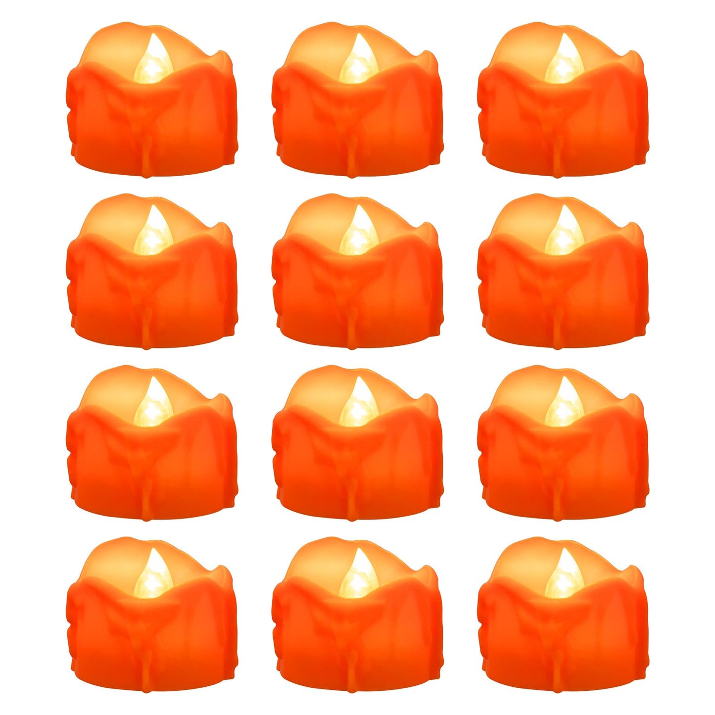 Windshell Orange Tealight Candles with Auto 6H Timer (No Remote), Battery Operated LED Flameless Tea Lights with Melting Design, for Halloween Thanksgiving Party, 12 Pack