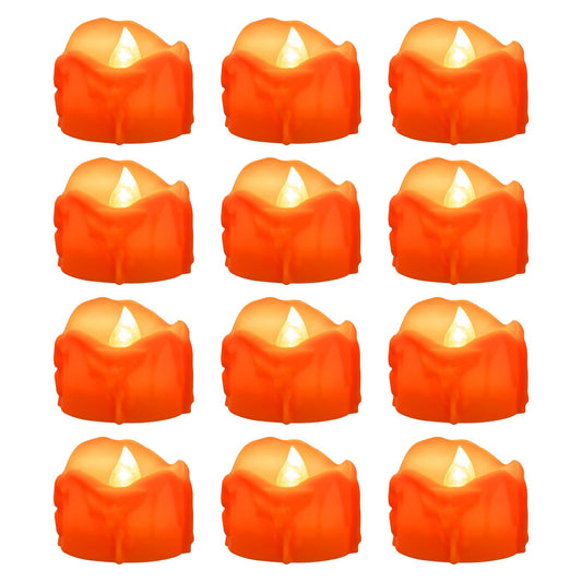 Windshell Orange Tealight Candles with Auto 6H Timer (No Remote), Battery Operated LED Flameless Tea Lights with Melting Design, for Halloween Thanksgiving Party, 12 Pack