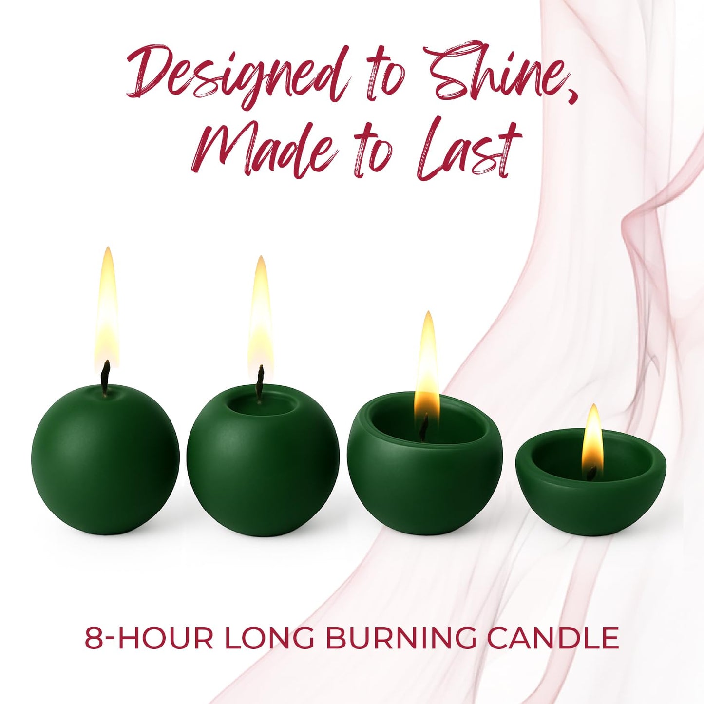 Biedermann & Sons Green Round Candles (Set of 4), Unscented Dripless Balls, 2.5" Spheres, 8 Hour Burn, Decorative Set for Events and Everyday Candlelight