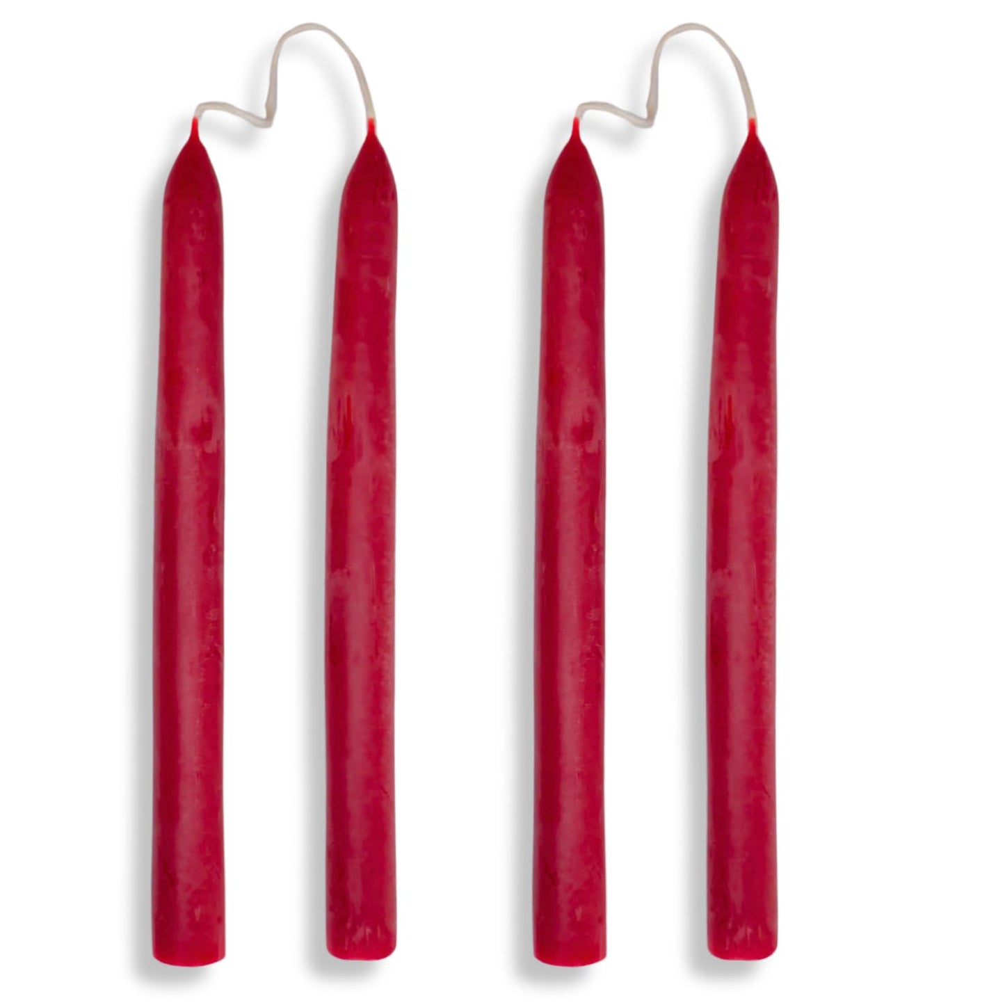 Candlestock Beeswax Taper Candles – Standard 7/8" Diameter, Pure 100% Natural USA Beeswax, Cotton Wick, Dripless, Long-Burning, Handmade in Woodstock, NY- 10 Inches - 2 Pairs (4 Candles) - Rose Red