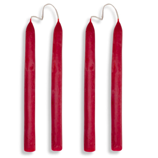 Candlestock Beeswax Taper Candles – Standard 7/8" Diameter, Pure 100% Natural USA Beeswax, Cotton Wick, Dripless, Long-Burning, Handmade in Woodstock, NY- 10 Inches - 2 Pairs (4 Candles) - Rose Red