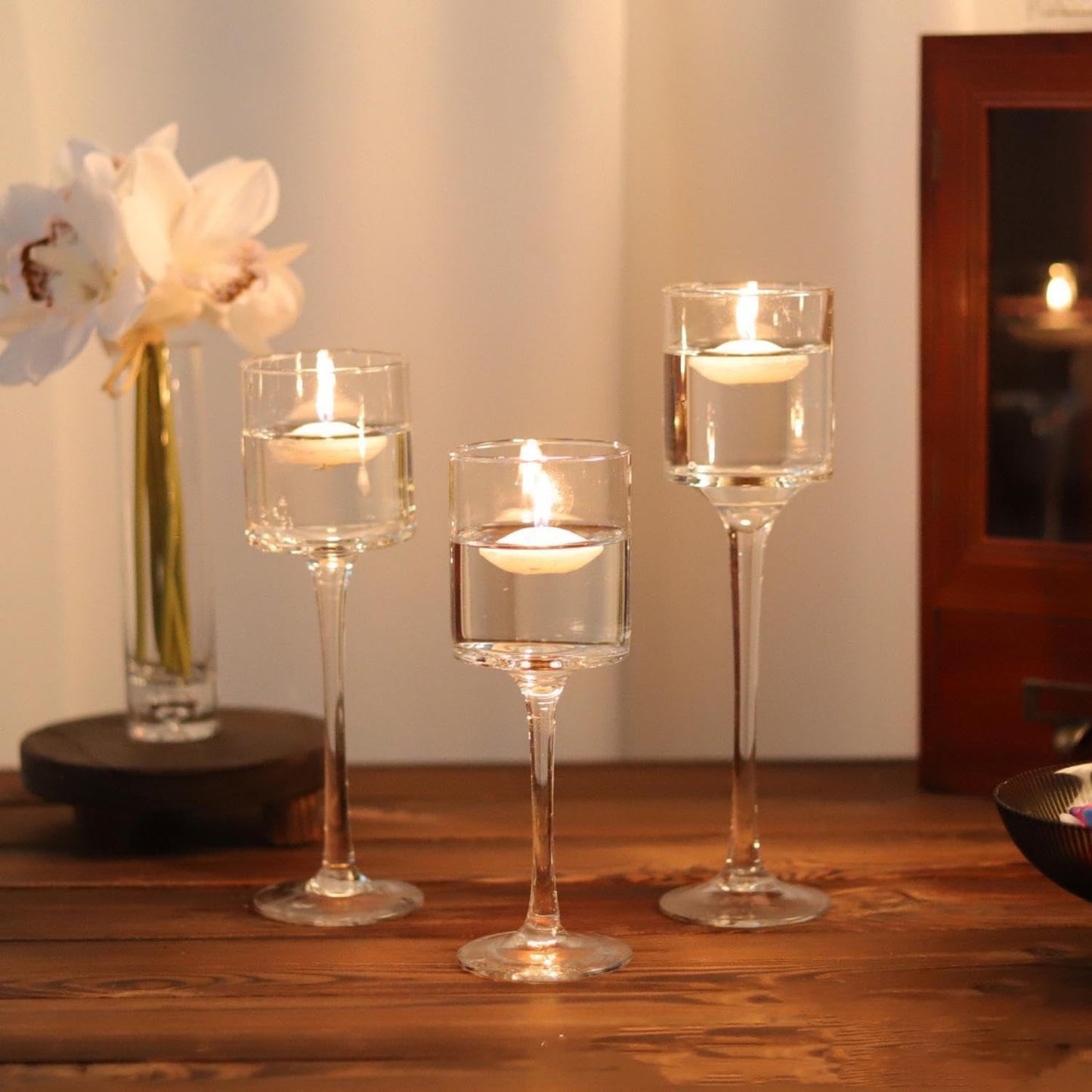Glass Candleholders Tea Light Candle Holders Clear Wedding Weddings Hurricane Tall Elegant Ideal for Dining Party Home Decor Parties Table Settings Gifts Different Sizes (10 Sets Small Clear)