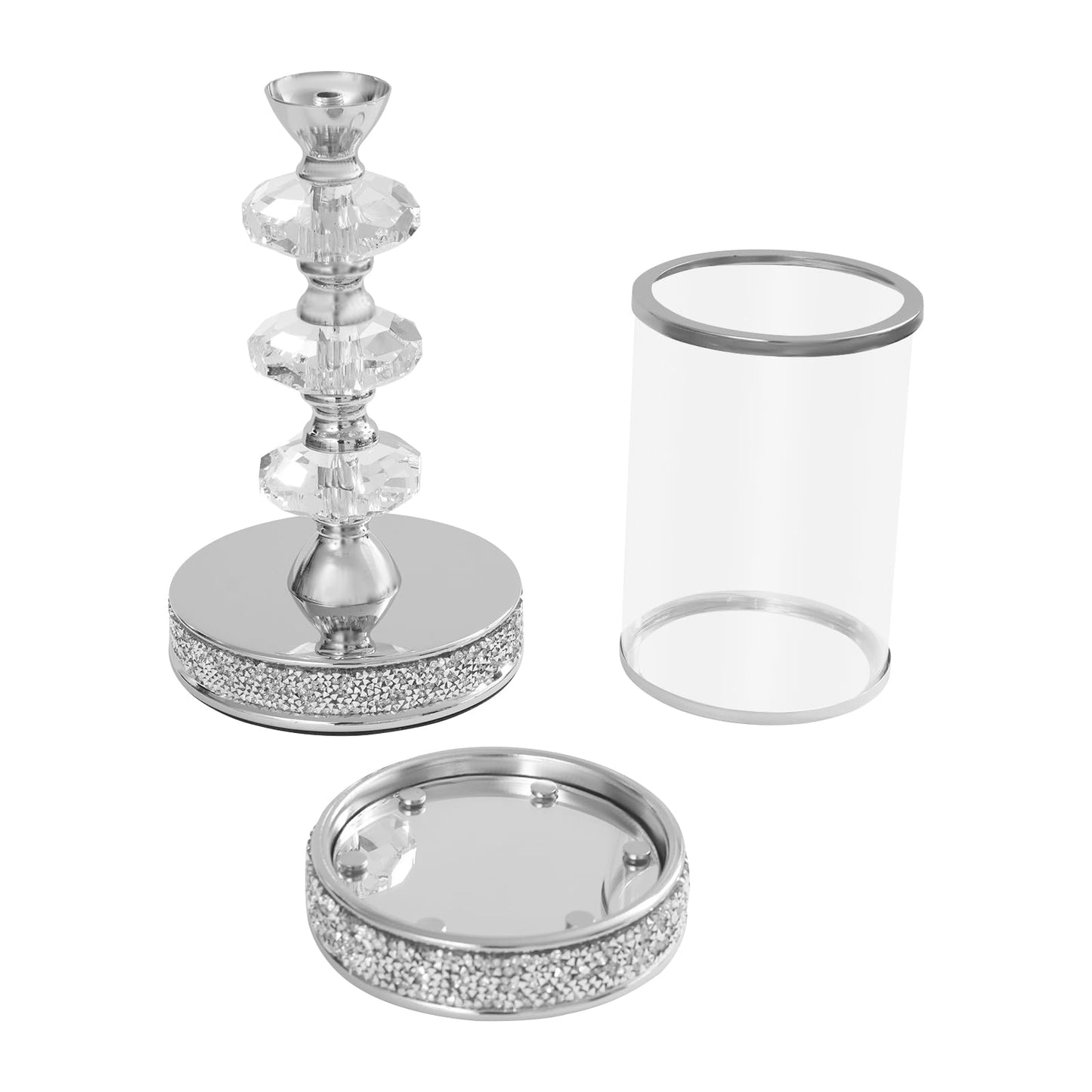 Candle Holder, Crystal Candlesticks Holder Set, Tabletop Pillar Candle Holders for Wedding, Parties, Events, Chirstmas, Home Decor, Table Centerpieces (Silver 04, L)