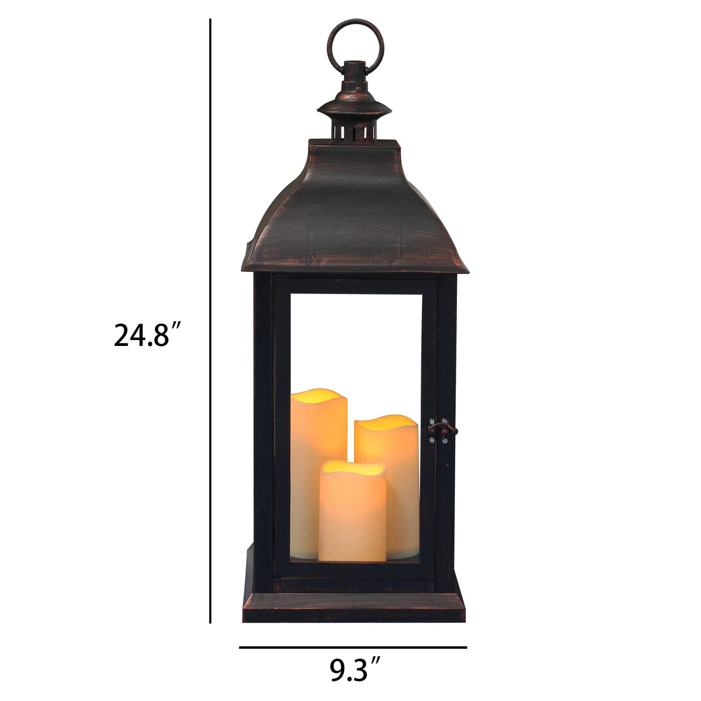 1Pack Decorative Lantern 24.80" H with Dancing Flame LED Timer Candle,ON/Off/Timer LED Candle with 6hours,Hanging Lantern for Outdoor Garden/Indoor Use.
