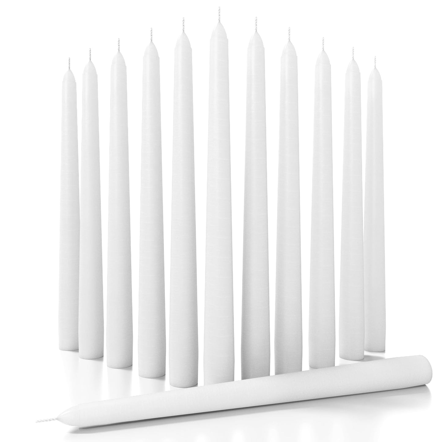 Sonedly 10 inch Taper Candle 12 Pack - Home Interior Long Burning Dripless and Smokeless Unscented Tapered Candles - 8-Hour Burning White