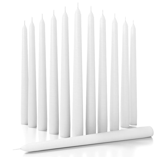 Sonedly 10 inch Taper Candle 12 Pack - Home Interior Long Burning Dripless and Smokeless Unscented Tapered Candles - 8-Hour Burning White