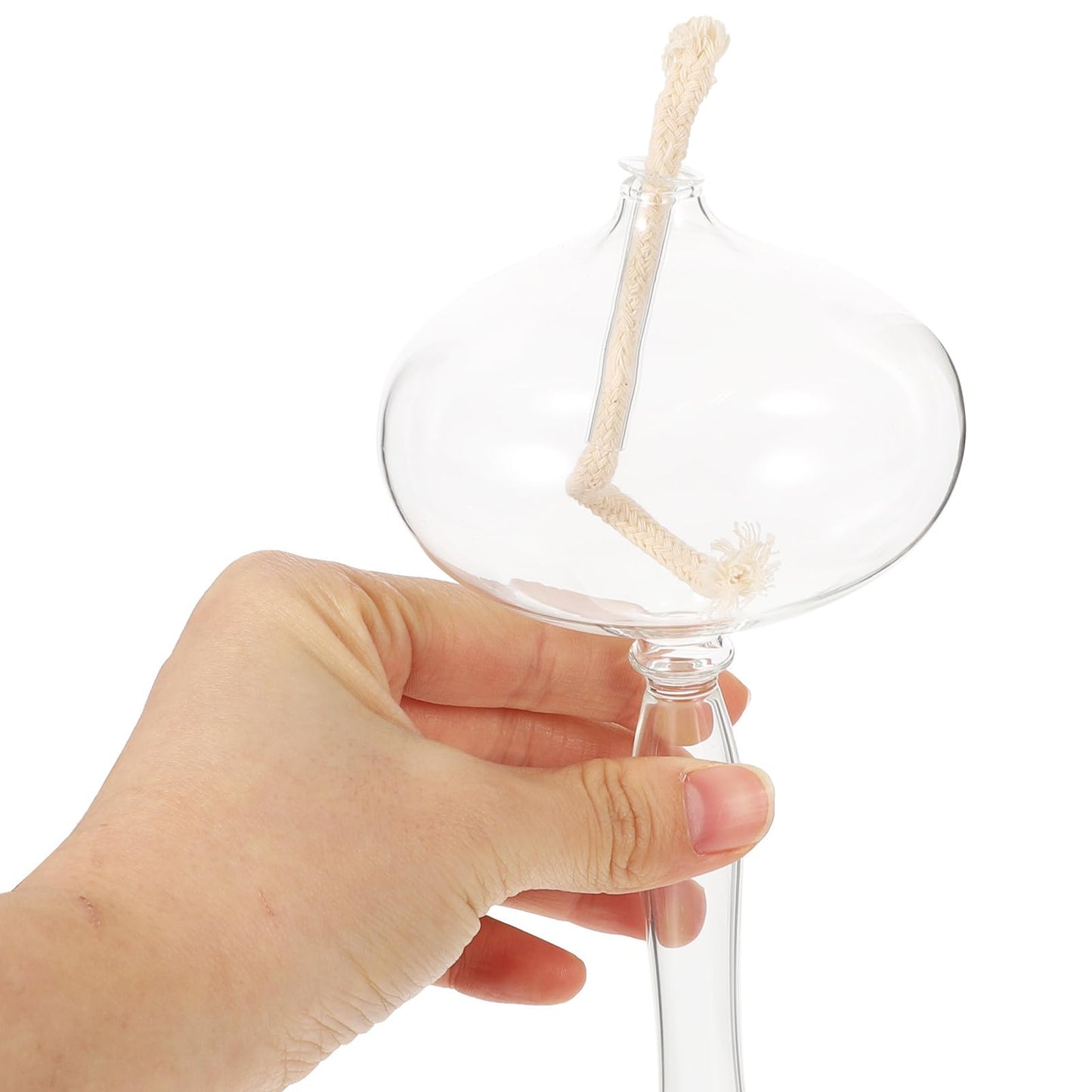 Miniature Glass Oil Lamp with Handle - Refillable Kerosene Wick Lantern for Indoor Use and Home Party