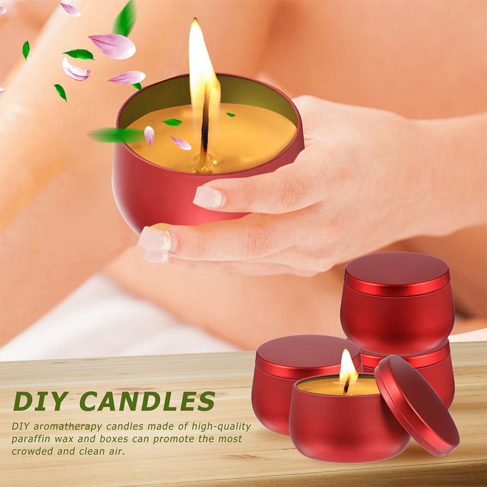 FOMIYES 12Pcs Red Tinplate Candle Jars - 4oz Round Sealed Metal Containers with Cover for Candies, Tea, Beads, Party Favors, and Storage