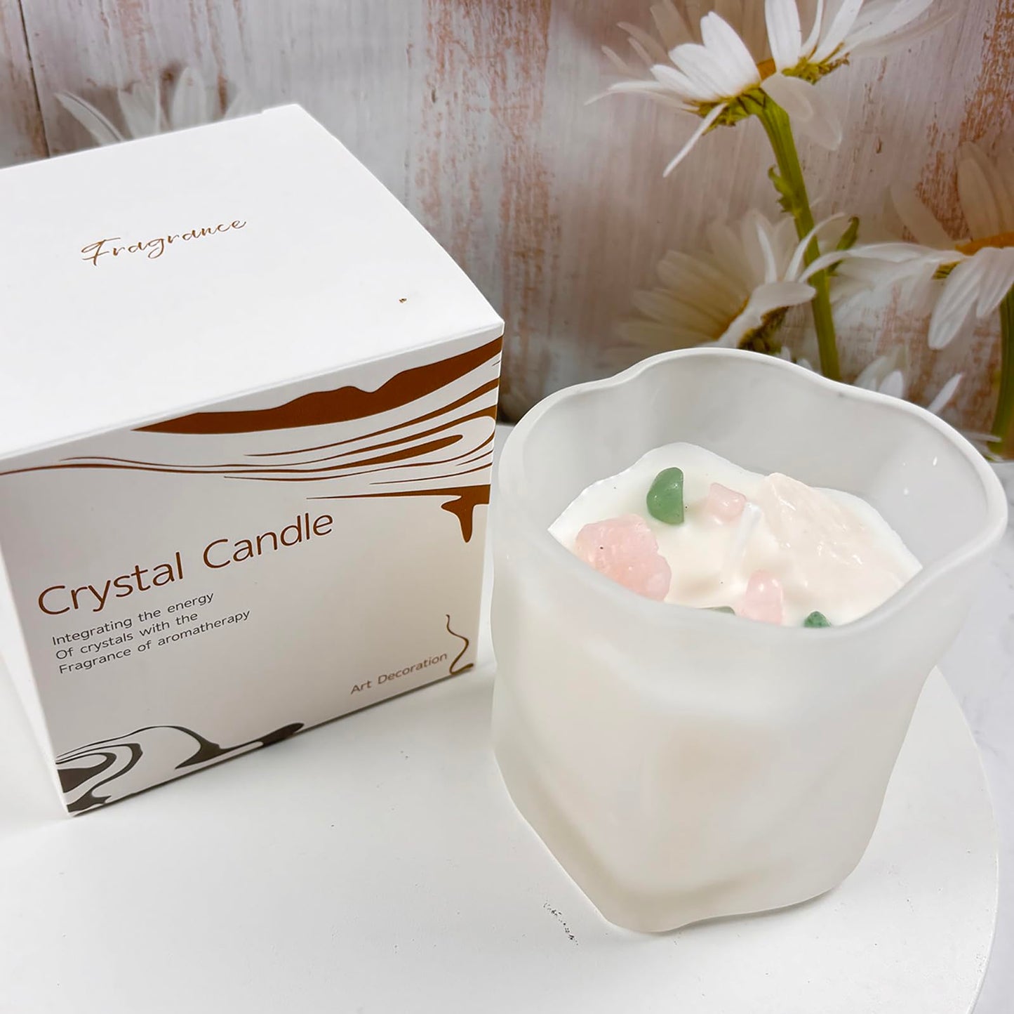 CaxyKyx Scented Soy Candles with Crystals Inside Aromatherapy Candle for Women Positivity Energy Gift Mothers Days Birthday White