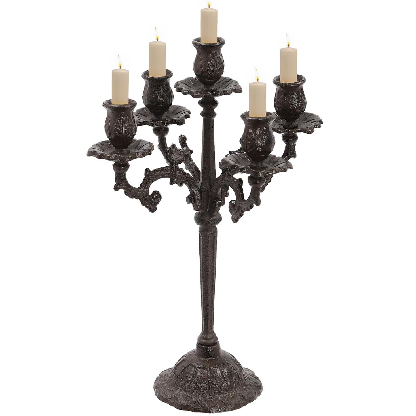 5-Candle Metal Candelabra 17inch Tall Decorative Pillar Candle Stand Elegant Candle Holder for Home Decor, Event, Wedding, Party