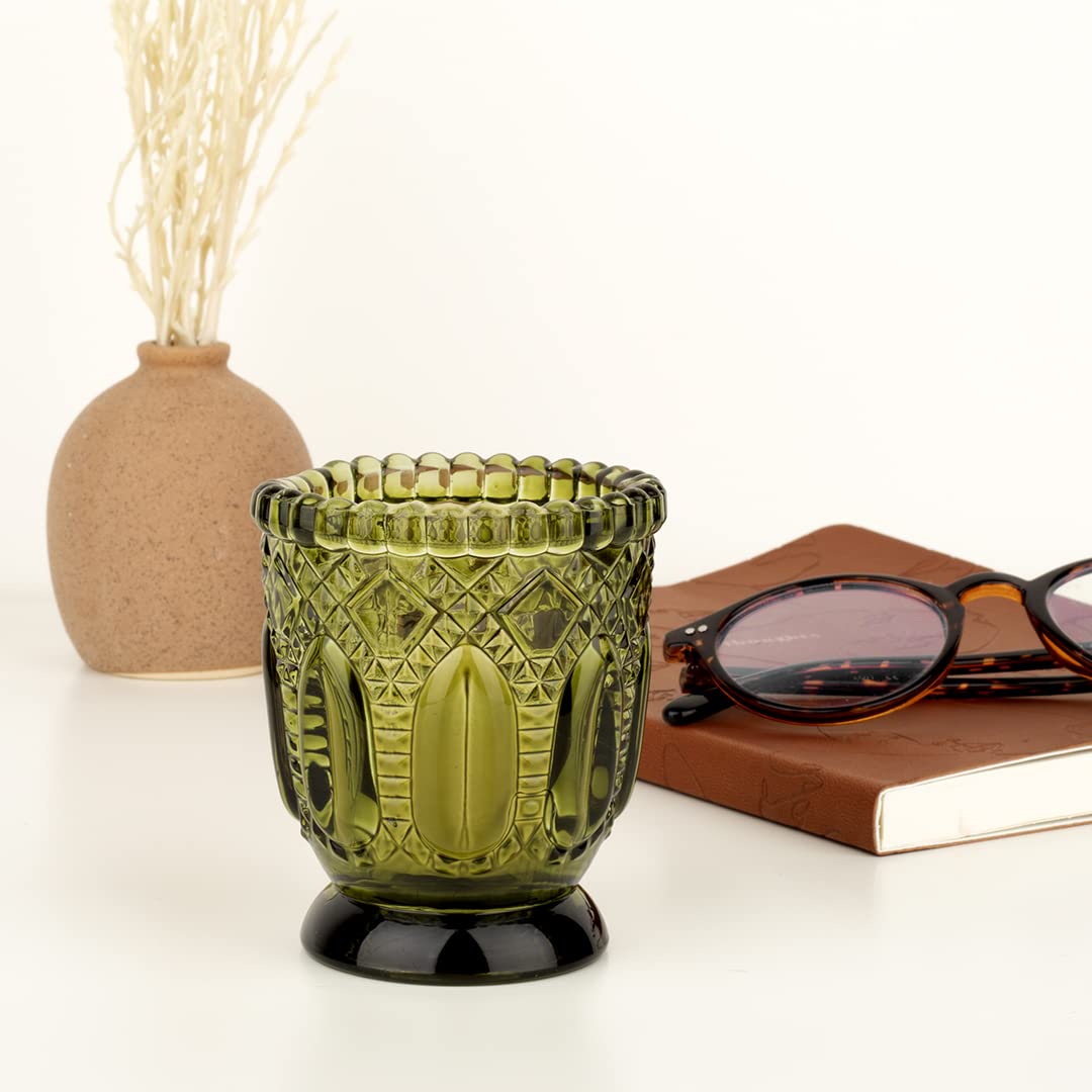 Koyal Wholesale Vintage Glass Candle Holder (Pack of 6), 3 x 2.75 (Olive Green)