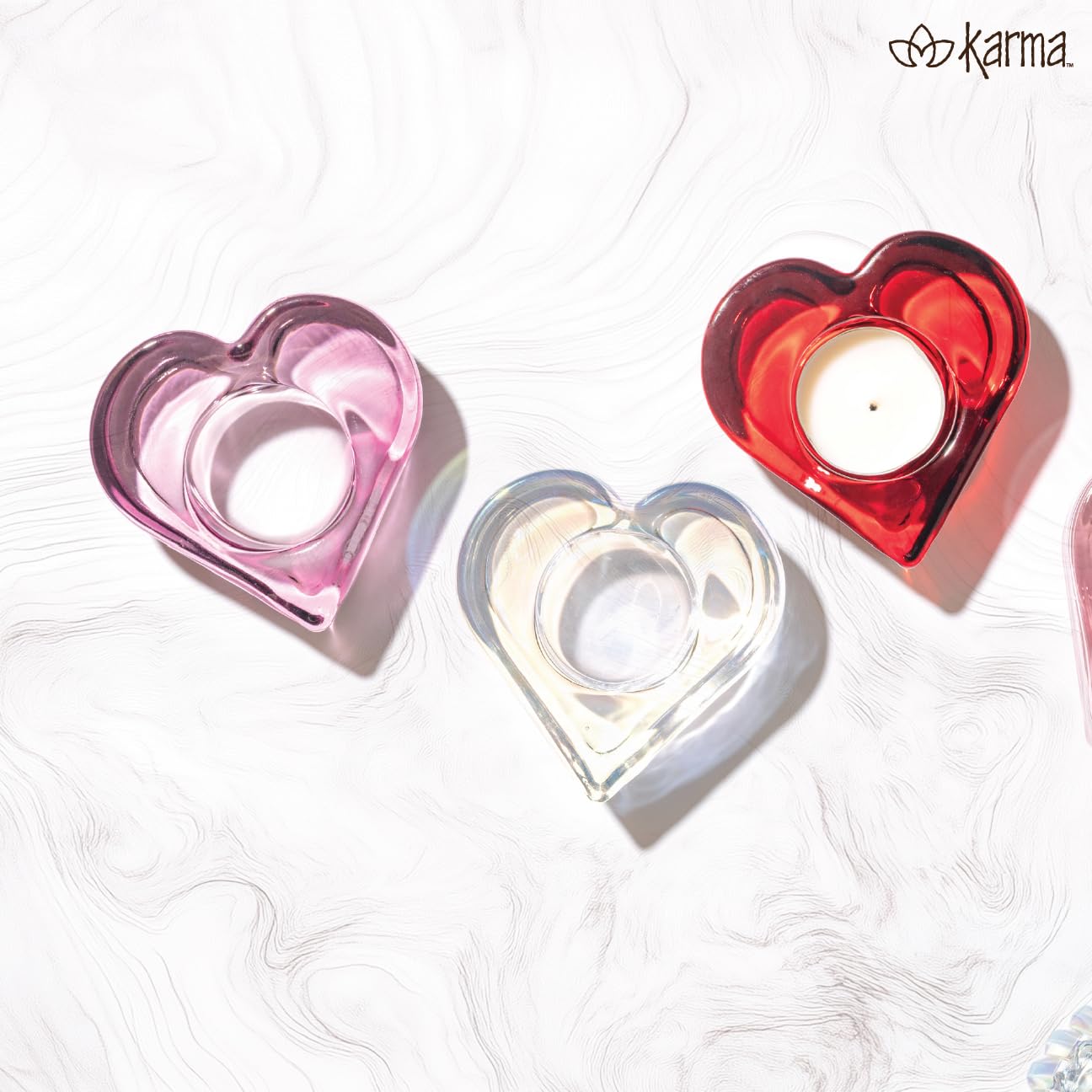 Karma, Glass Heart Tealight Holder, Chunky Glass Candle Holder Votive for Home and Party Decor, Wedding Table Centerpiece, Red