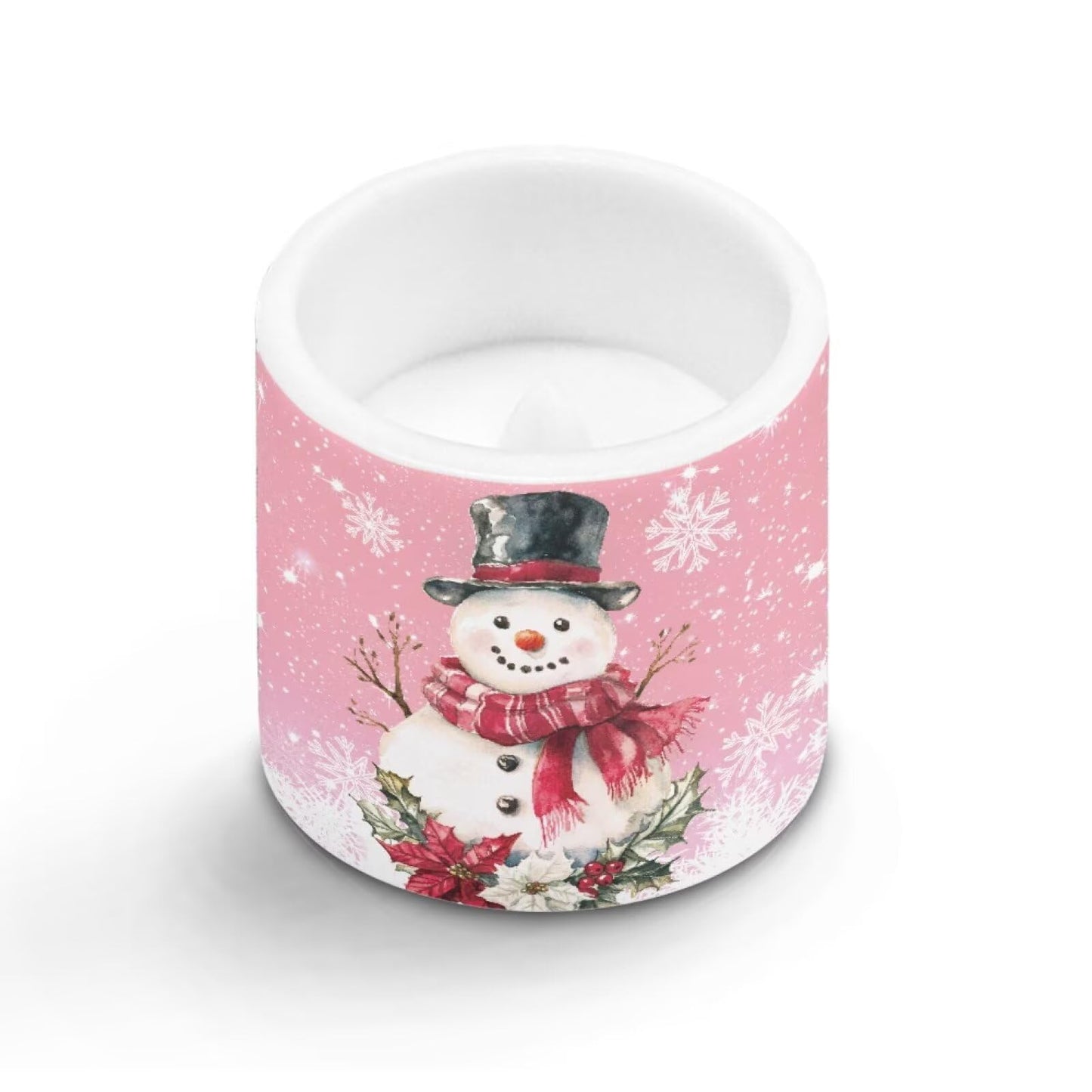 Merkmak Christmas Flameless Candles with 18-Key Remote Battery Operated Candles with Timer Snowman Poinsettia Flickering LED Elictric Pillar Tealights for Party Banquet