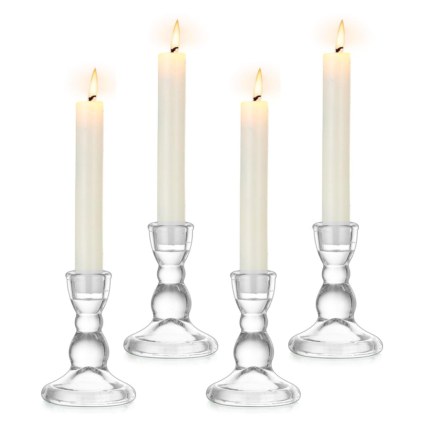 Inweder Glass Taper Candle Holders: Crystal Clear Candlestick Holders Modern Small Candle Stick Holder for Wedding Table Centerpiece Party Dinning Home Christmas Set of 4
