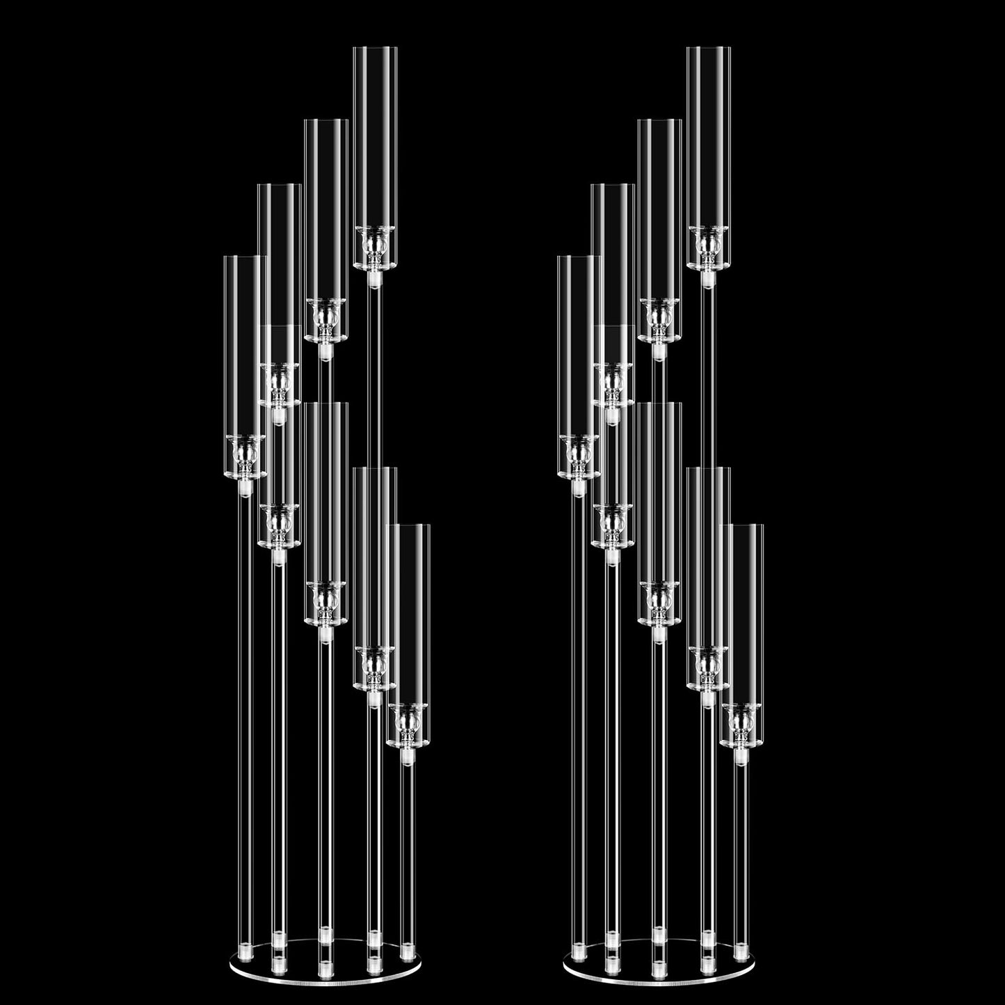 2 Set of 8 Arms Acrylic Candelabra Centerpieces for Wedding Table Decorations,49.2'' Tall Clear Candlesticks Holder with Acrylic Shade for Candlelight Dinner Party Fireplace Gift,Fits LED Candles