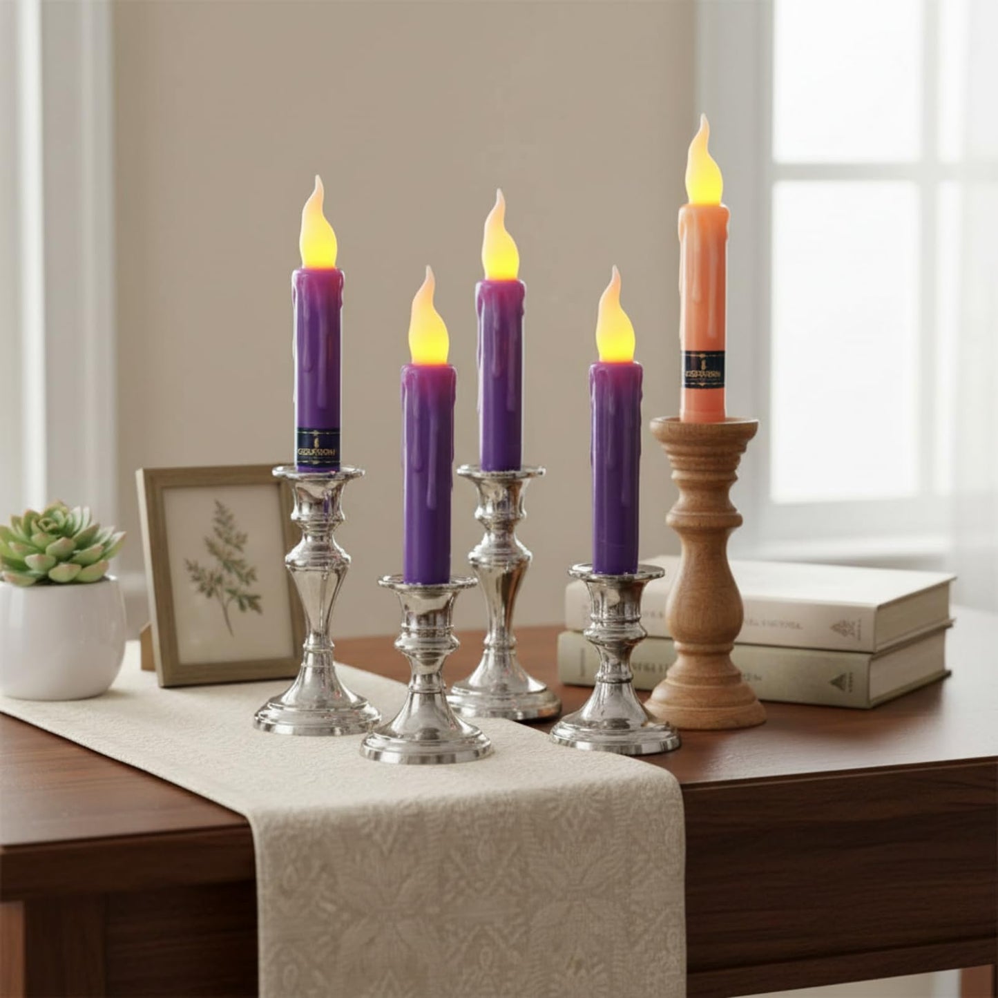 Gedengni Flameless LED Taper Candles with Remote - 6" Battery Operated Taper Candlesticks, Flickering Dripless Window Candles for Mother’Day Wedding Centerpiece Home Decor & Party,4 Pack