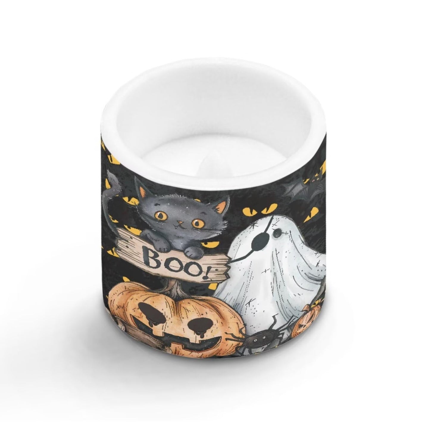 Merkmak Halloween Ghost Pumpkin Flameless Candles with Remote Battery Operated Candles with Timer Pack of 4 LED Pillar Tea Lights for Indoor Outdoor Party Home Living Room Decorations